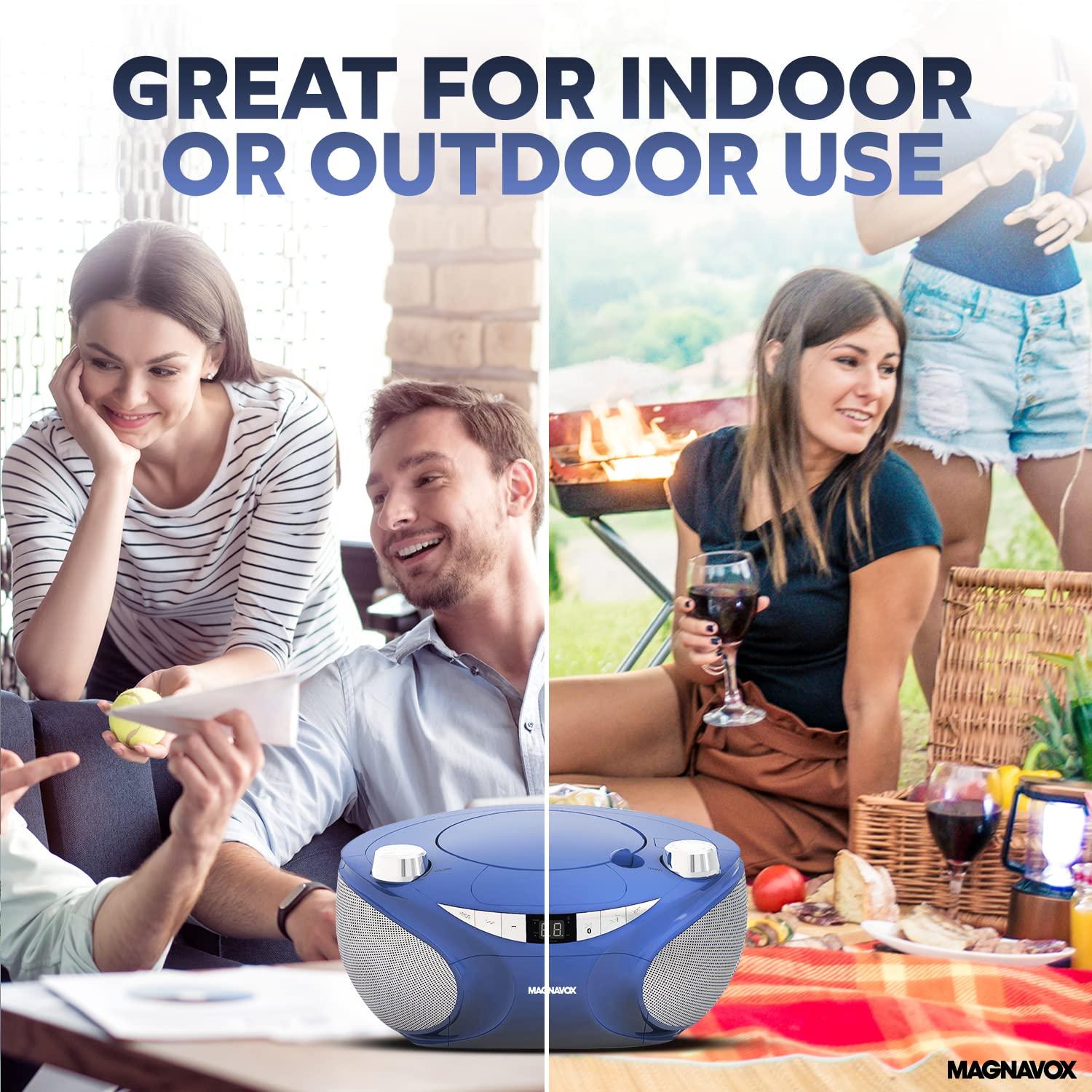 Magnavox Magnavox MD6949 Portable Top Loading CD Boombox with AM/FM Stereo Radio and Bluetooth Wireless Technology in Black | CD-R/CD-RW Compatible | LED Display | (Blue)