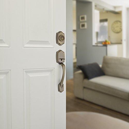 Kwikset Kwikset Belleview Front Door Lock Handle and Deadbolt Set, Entry Handleset Exterior with Interior Door Knob, Antique Brass, Pick Resistant SmartKey Rekey Deadbolt Security