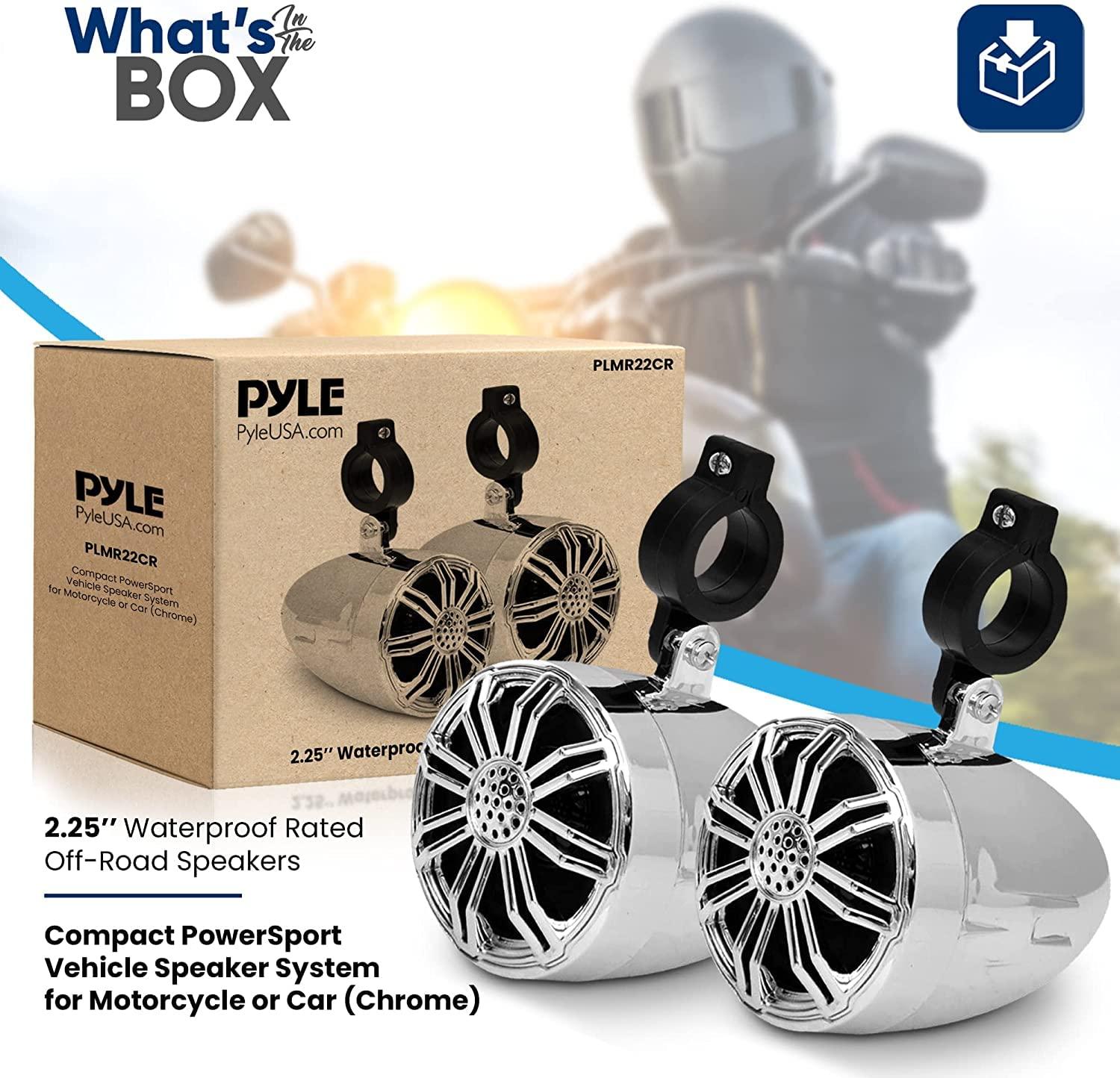 Pyle PyleUsa 2.25 Waterproof Off-Road Speakers - 20W Marine Grade Passive Woofer Sound System Full Range Outdoor Audio Stereo Speaker for Motorcycle, Car, ATV, 4x4, Jeep, Boat, Includes Brackets (Chrome)