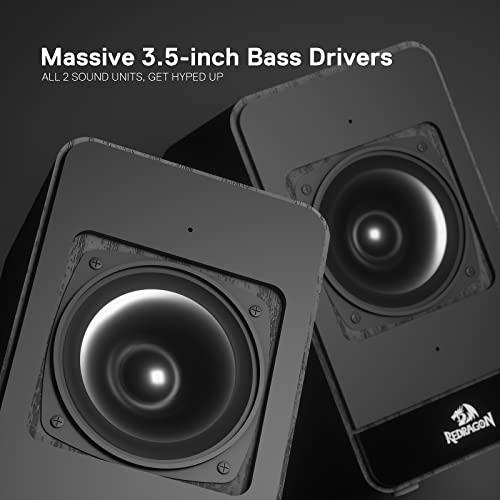 Redragon Redragon GS813 Wireless Desktop Speakers, 2.0 Bookshelf Speaker w/20W Output, BT 5.0/3.5mm AUX, Enhanced Bass/Treble Knob and TF Card/USB Flash Drive Supported