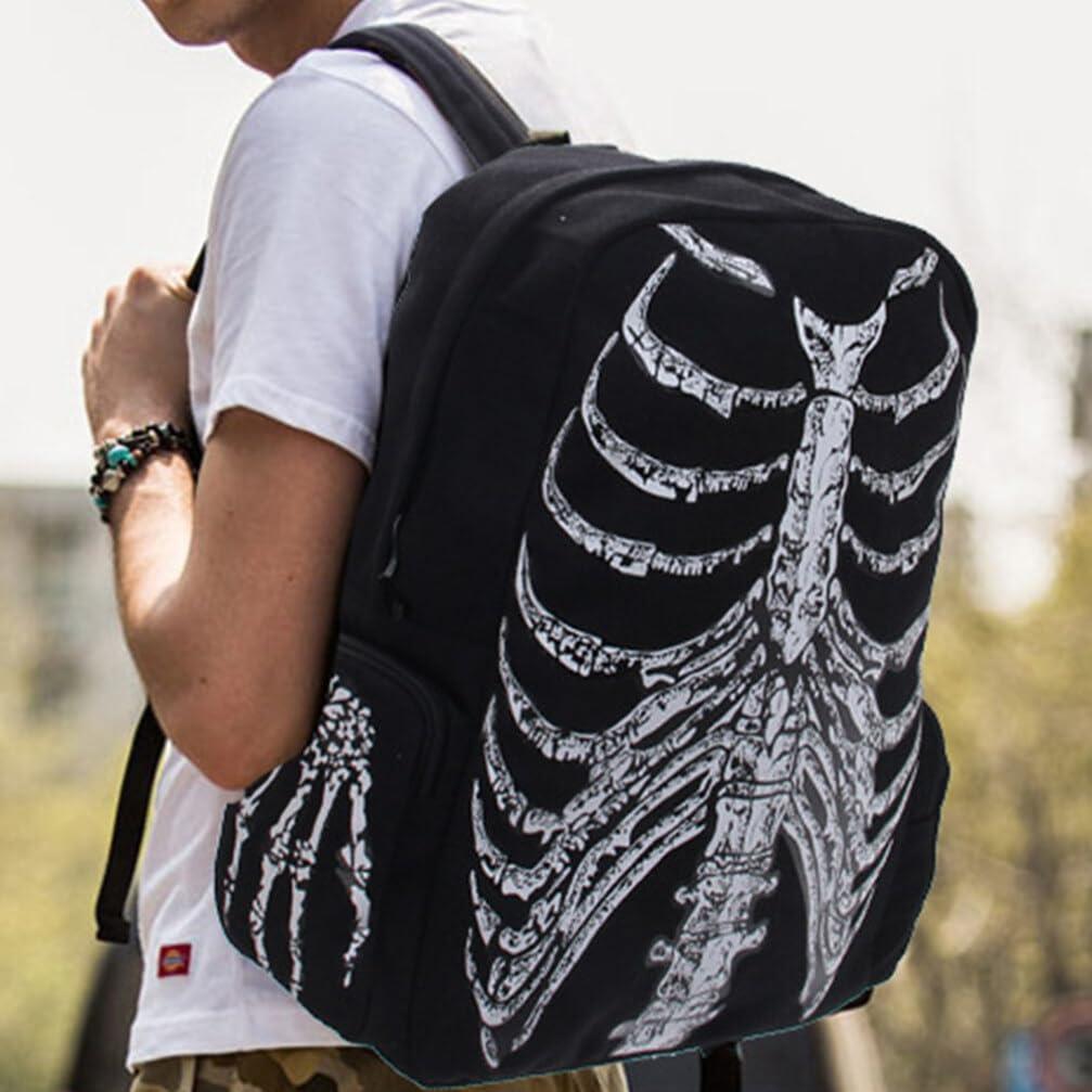 VALICLUD VALICLUD Punk Style Shoulder Bag Gothic Backpack Ribcage Skeleton Canvas Skull Laptop Bag Halloween Goth Accessories for Men Women Canvas Casual Daypack