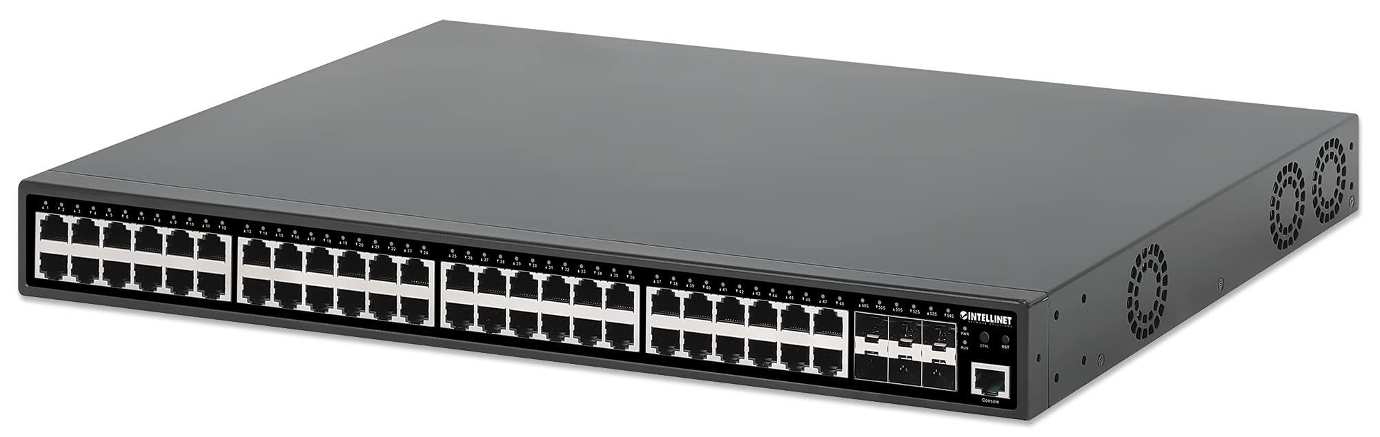 Intellinet Intellinet 54 Port Gigabit L2+ Managed Ethernet PoE Switch - 48 PoE+ Ports with 450W Power Budget, 6 SFP+ Slots, Self-Healing, L3-lite, Cloud Management, 19" Rackmount 3 Yr Mfg Warranty-561969