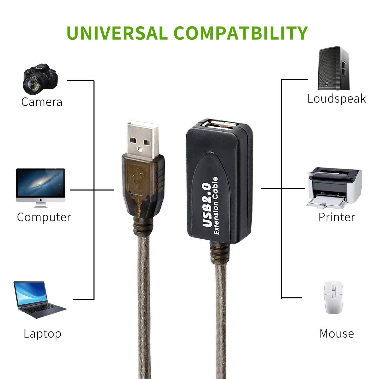 ggmty GGMTY 100 FT USB Extension Cable, USB 2.0 Type A Male to A Female Active Repeater Extension Cable 100ft, High Speed 480 Mbps