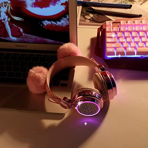 KORABA KORABA Wireless , LED Light up Color Changing Girls Bluetooth Headsets with MIC, 10 Hours 5.0 Bluetooth Headphones for School, Christmas (Pink)