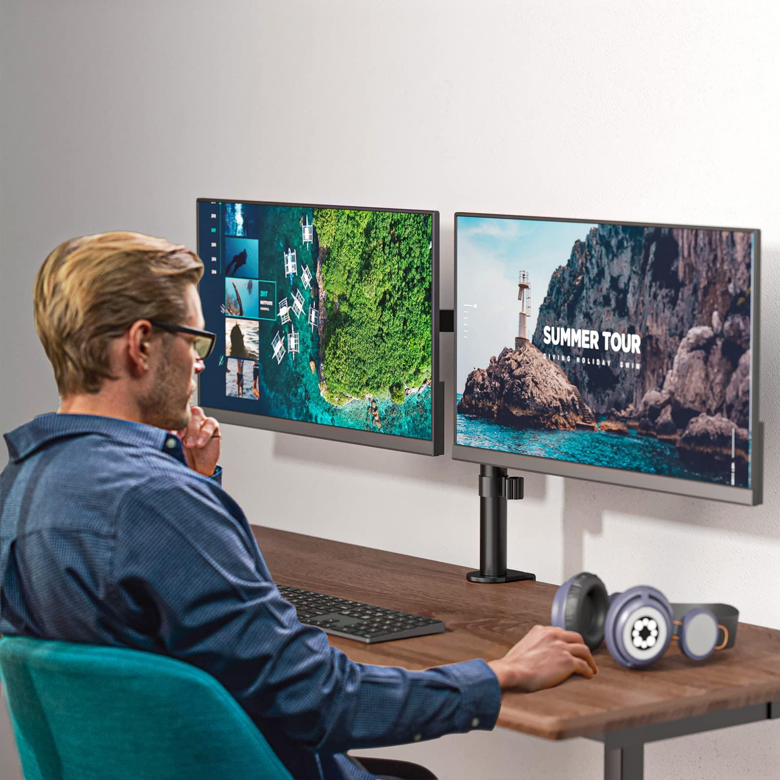 WALI WALI Dual Monitor Desk Mount, Monitor Stand for 2 Monitors Up to 27inch, Dual Monitor Mount Max 22lbs for Home, Office, School (M002), Black