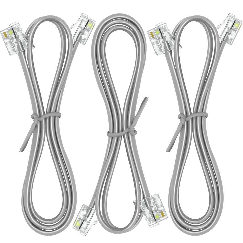 NECABLES NECABLES 3Pack Phone Cord 1ft Telephone Cord Phone Line Cord RJ11 6P4C Male to Male for Landline Phone and Fax - 1 Foot