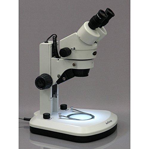 AmScope AmScope SM-1B-RL Professional Binocular Stereo Zoom Microscope, WH10x Eyepieces, 7X-45X Magnification, 0.7X-4.5X Zoom Objective, Upper and Lower LED Light, Track Stand, 110V-120V