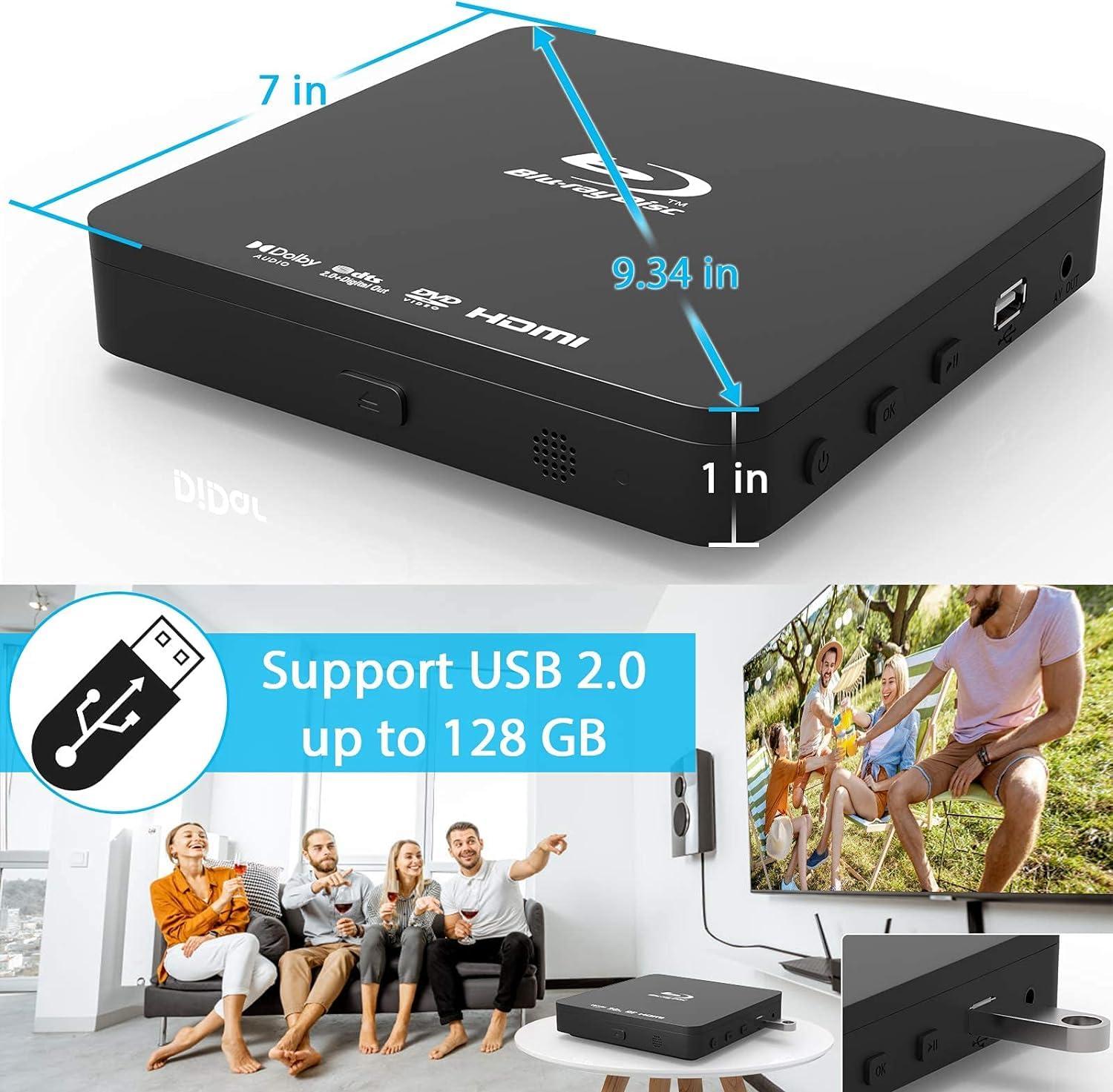 DID A R Super Mini Blu-ray HD DVD for TV, 1080P Blue-ray Home Theater, Portable with Remote Control + HDMI AV Cable + Built-in PAL/NTSC, Support USB Input