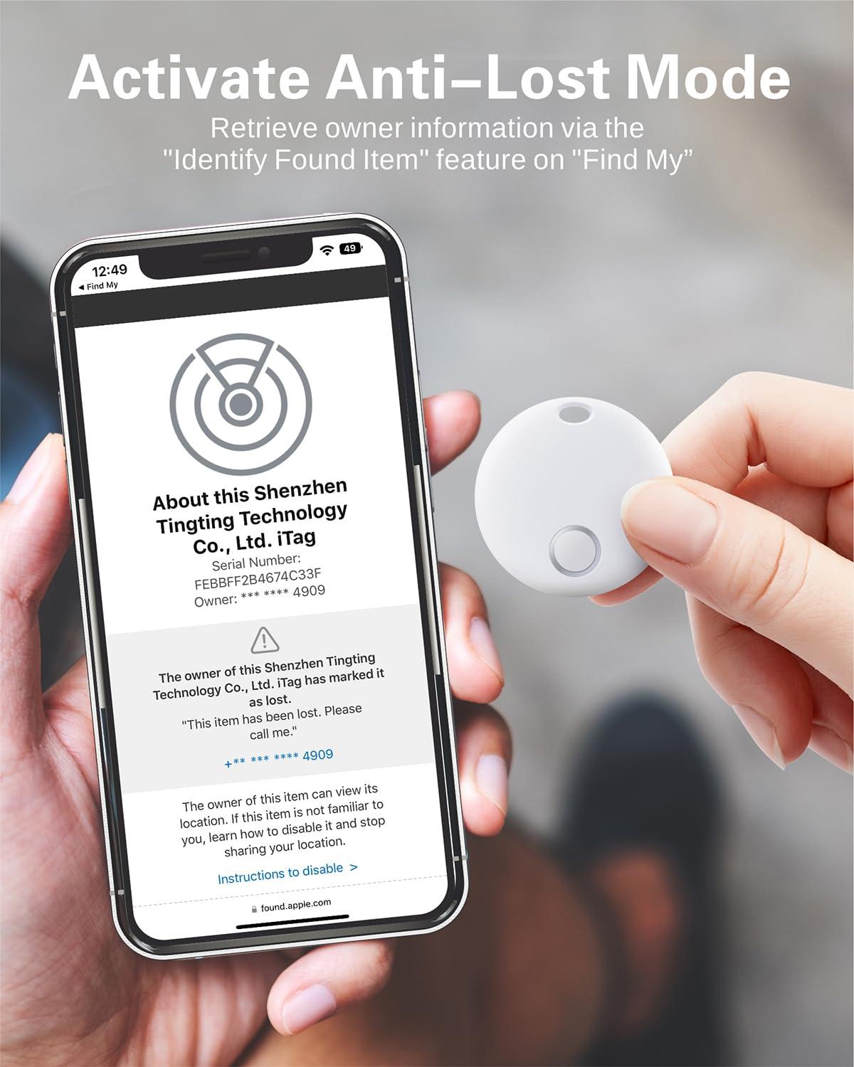Reyke Reyke Smart Tag, Bluetooth Luggage Tracker, Works with Apple Find My (iOS Only), Item Locator for Key, Luggage, Backpack, Wallet, IP67 Waterproof, 4 Pack White