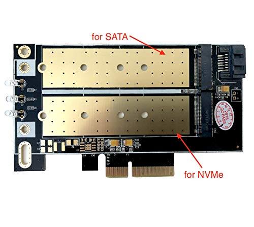 MICRO CONNECTORS MICRO CONNECTORS M.2 NVMe + M.2 SATA 80mm SSD PCIe x4 Adapter with Heat Sink (PCIE-M20802HS)