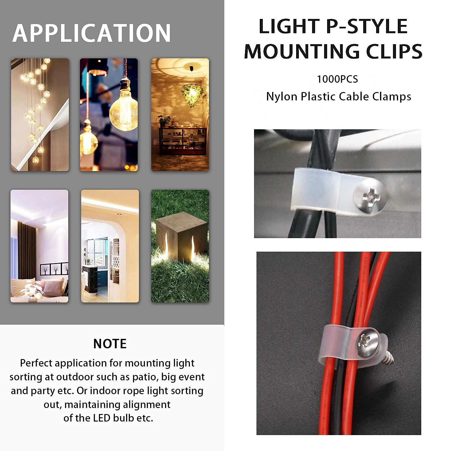 mankk mankk 50PCS 1/2 Inch Rope Light Clips P-Style Mounting Clips Plastic Cable Clamps with Compatible Stainless Steel Pan Head Phillips Screws for Wire Management M-030-W-LS