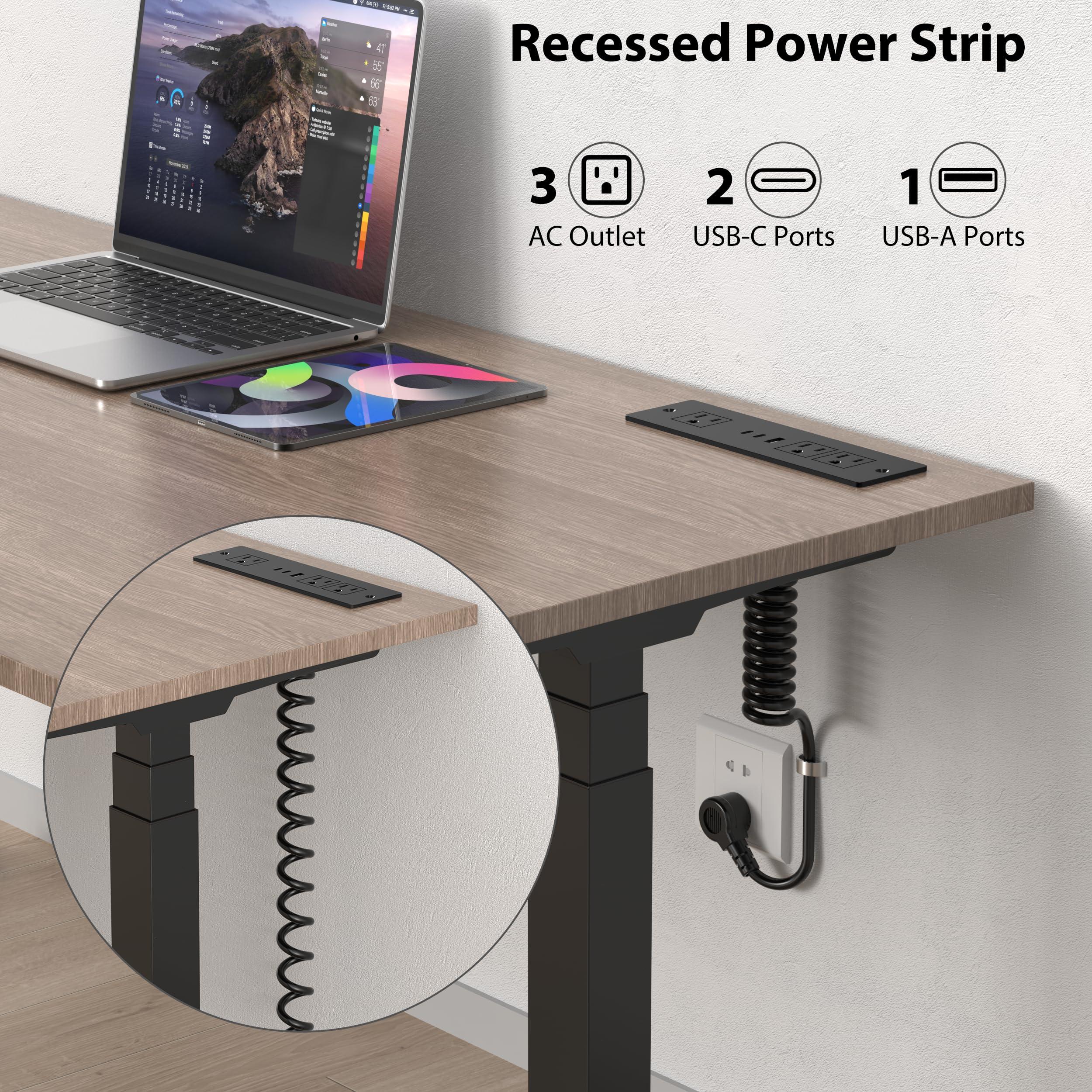 HEZI Furniture Drawer Outlet, Recessed Power Strip with (3) PD 20W USB Ports Fast Charging & (3) 15 Amp AC Outlets, (14 AWG) 5 FT Spring Black Cord