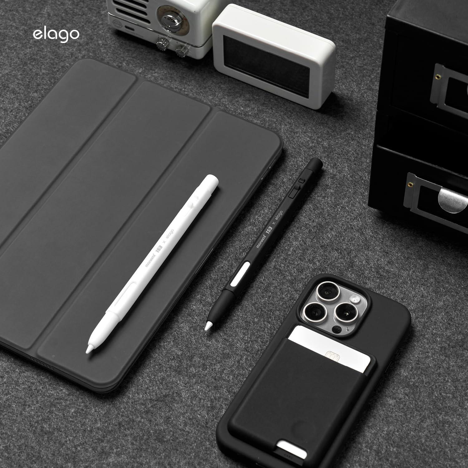 elago elago x MONAMI Compatible with Apple Pencil Pro Case & Apple Pencil 2nd Generation Case, Compatible with Magnetic Charging, Double Tap, Squeeze (Must Read Installation Instructions) (Pale White)