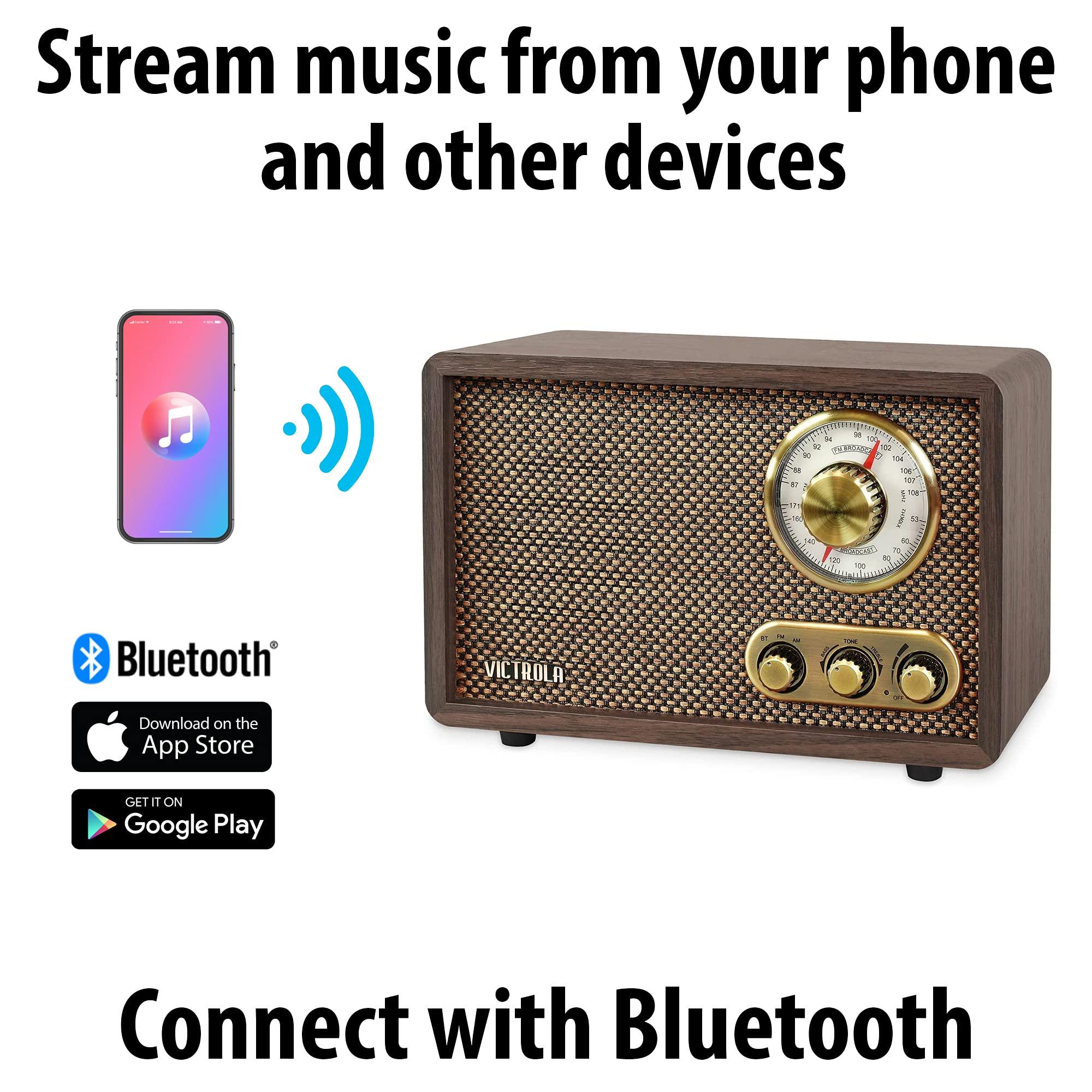 Victrola Victrola Retro Wood Bluetooth Radio with Built-in Speakers, Elegant & Vintage Design, Rotary AM/FM Tuning Dial, Wireless Streaming, Espresso