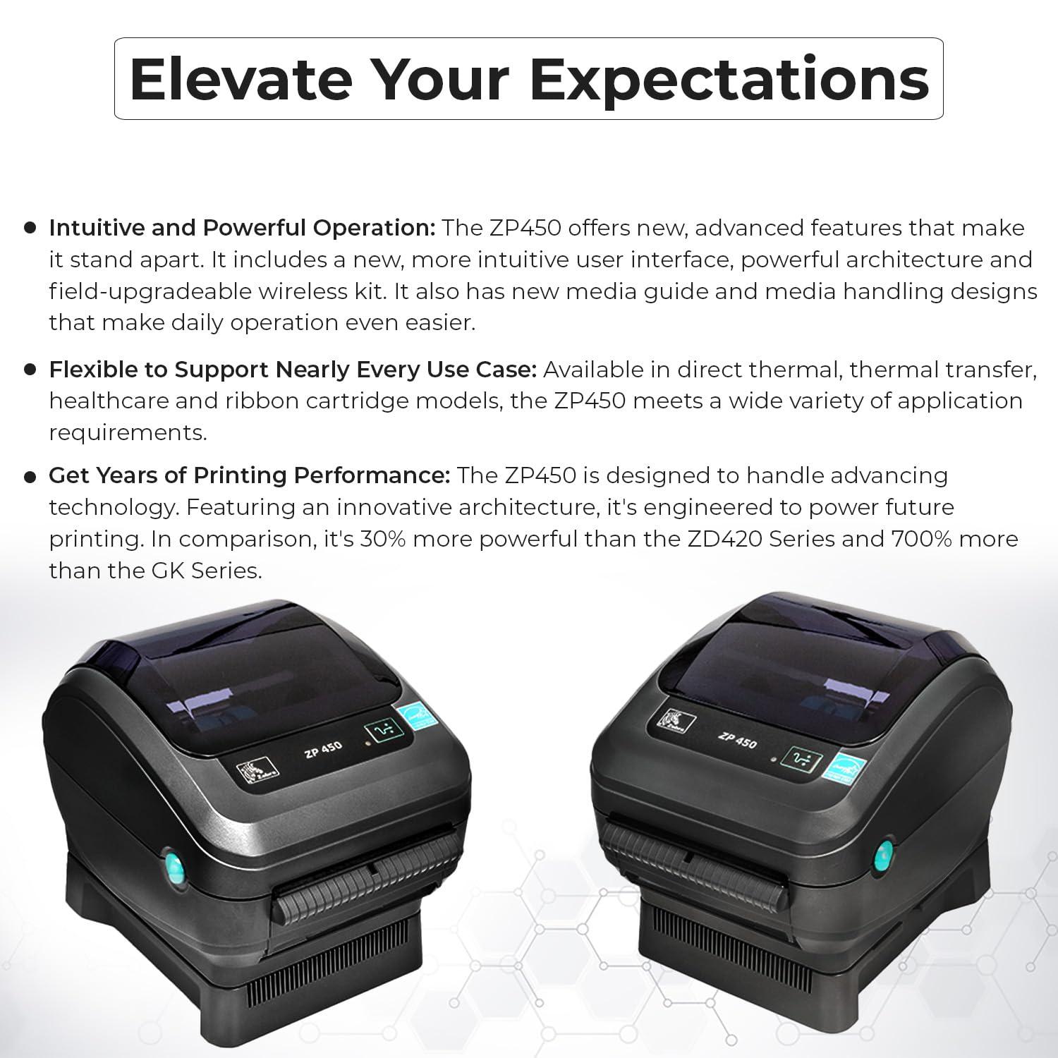 Zebra Zebra ZP450 (ZP 450) Thermal Barcode Label Printer - 1 Year Warranty, USB, Serial, and Parallel Connectivity 203 DPI Resolution with Power Cord + USB 2.0 Cable + Microfiber Cloth (Renewed)