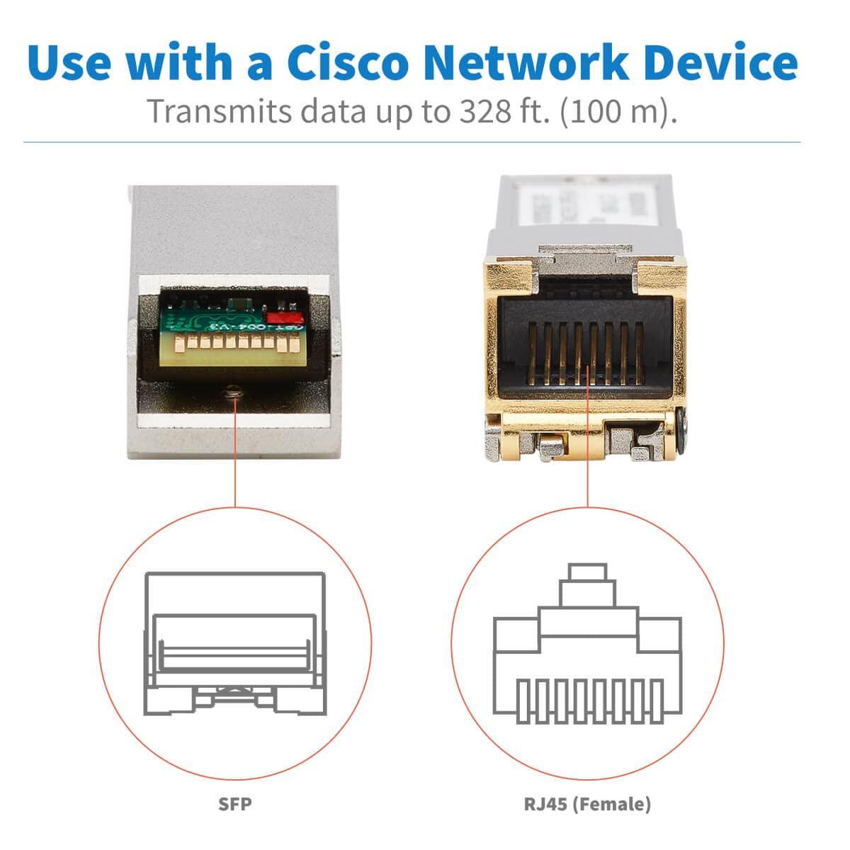 Tripp Lite Tripp Lite Cisco GLC-TE Compatible SFP Transceiver, 10/100/1000Base-TX Module, Copper, RJ45, Cat6 Ethernet, 100 m (N286-01GLC-TE)