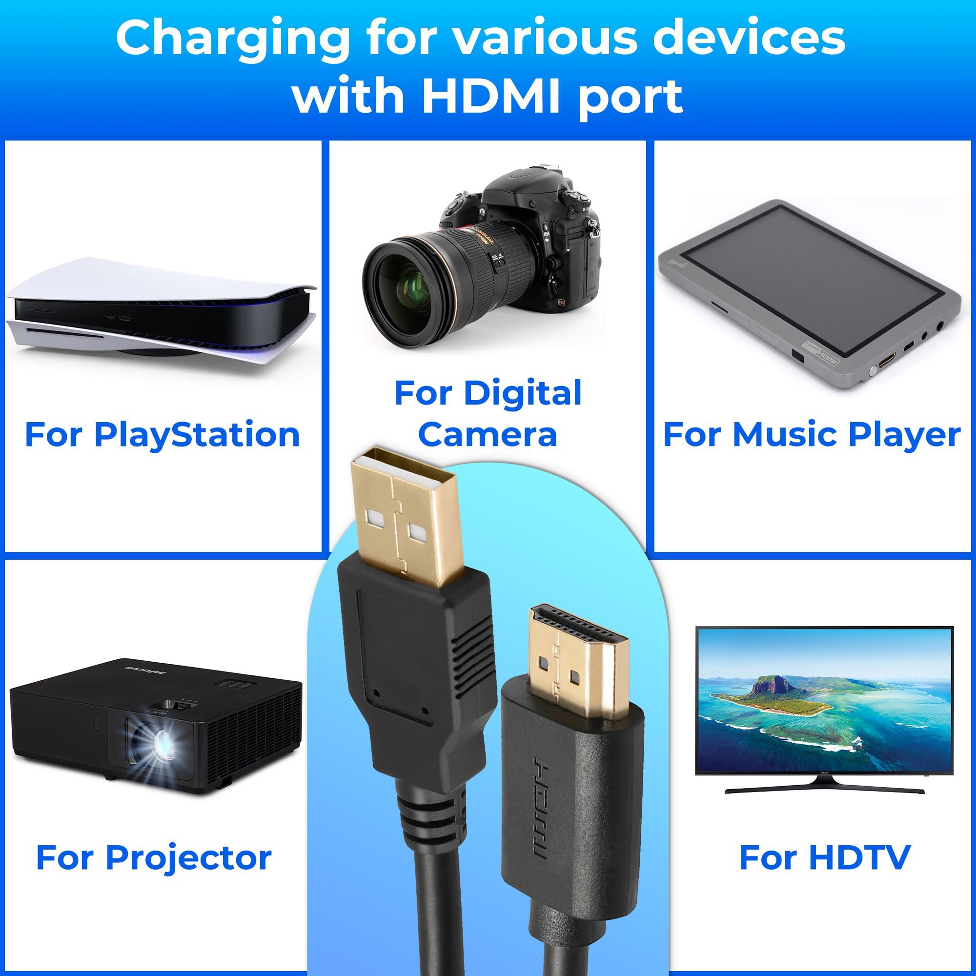 PIKTIME HDMI to USB Cable For Charging - 0.5m/1.64ft USB to HDMI Cable USB A to HDMI 2.0 Cable HDMI to USB Adapter HDMI USB Cable For Charge HDMI to USB Cord - USB Male to HDMI Male HDMI Cable to USB 2.0