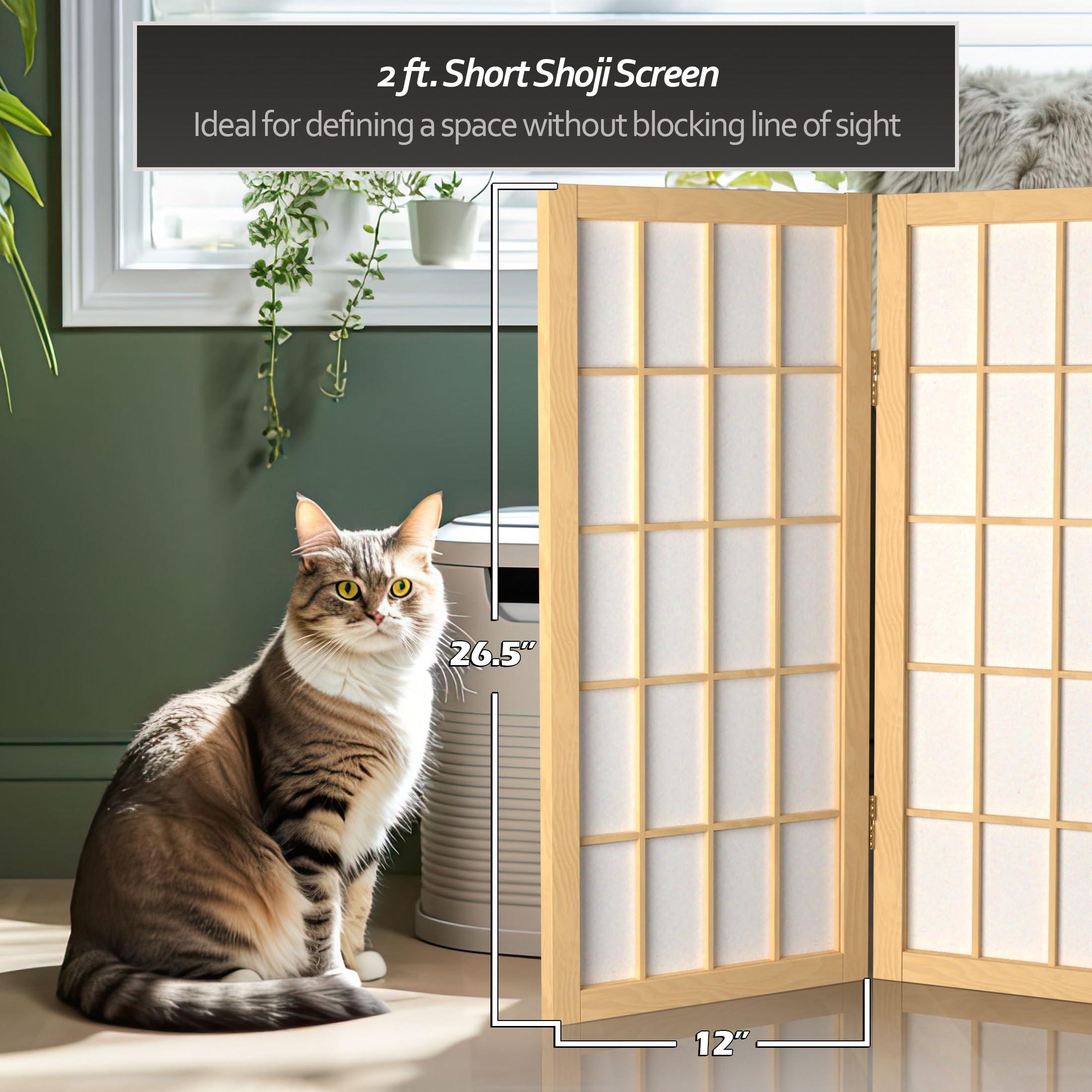Red Lantern 2 ft. Short Desktop Window Pane Shoji Screen - Natural - 3 Panels