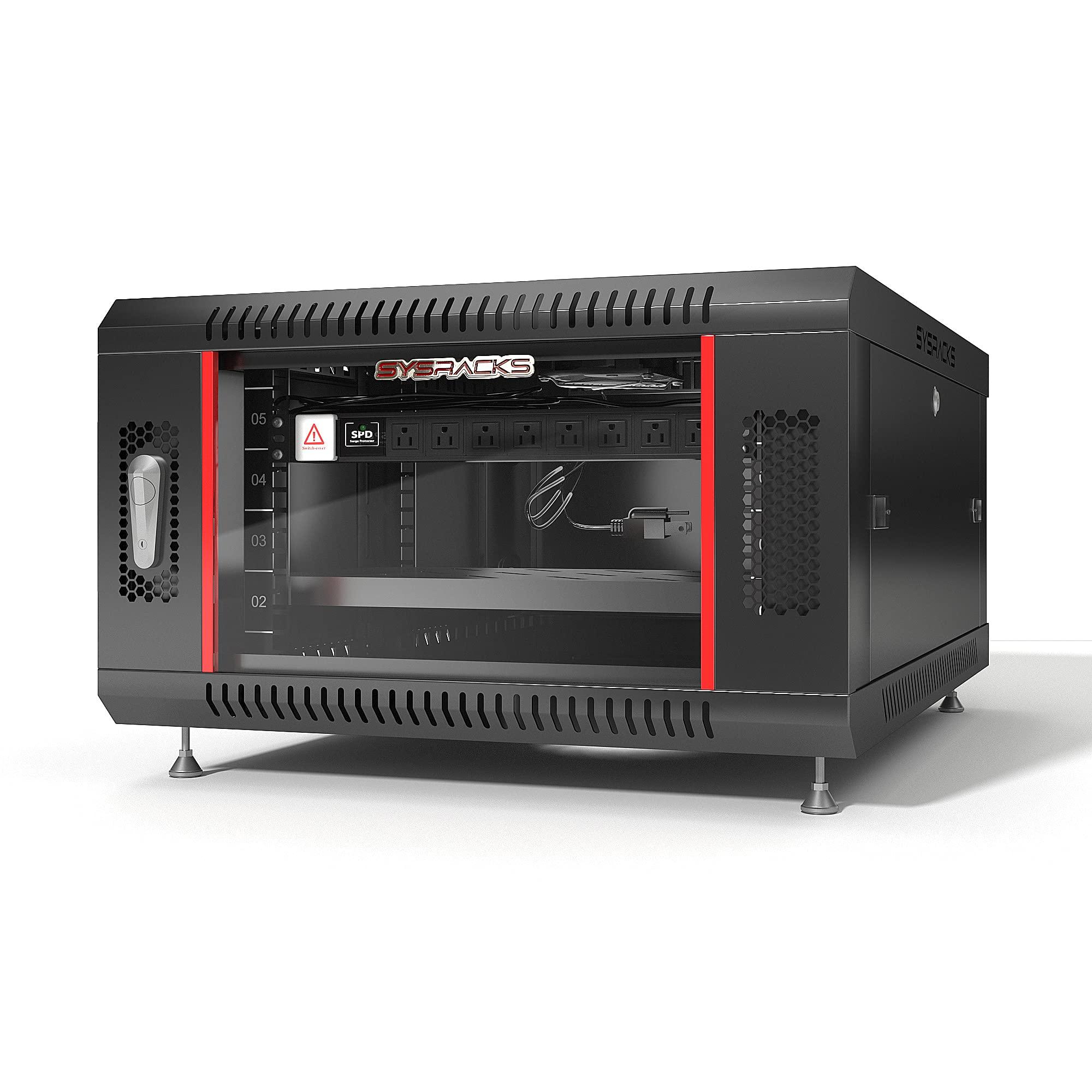 Sysracks Server Rack - Wall Cabinet - 6U Wall Mount Rack Enclosure with Fans - Audio Rack - Network Rack - 24 Inch Depth AV Cabinet - on Levelers - PDU - Shelf - Locking Cabinet - Black (6U 24"x18"x14.5")