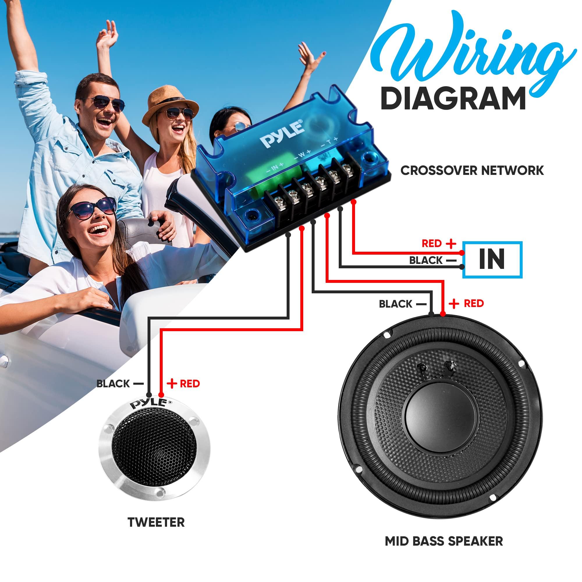 Pyle Pyle 6.5\" Component Speakers for Car Audio - 2 Pair Kit Includes Pair of Crossover Networks and 1\'\' Aluminum Tweeters, Injection Cone with Rubber Edge - PLD63C