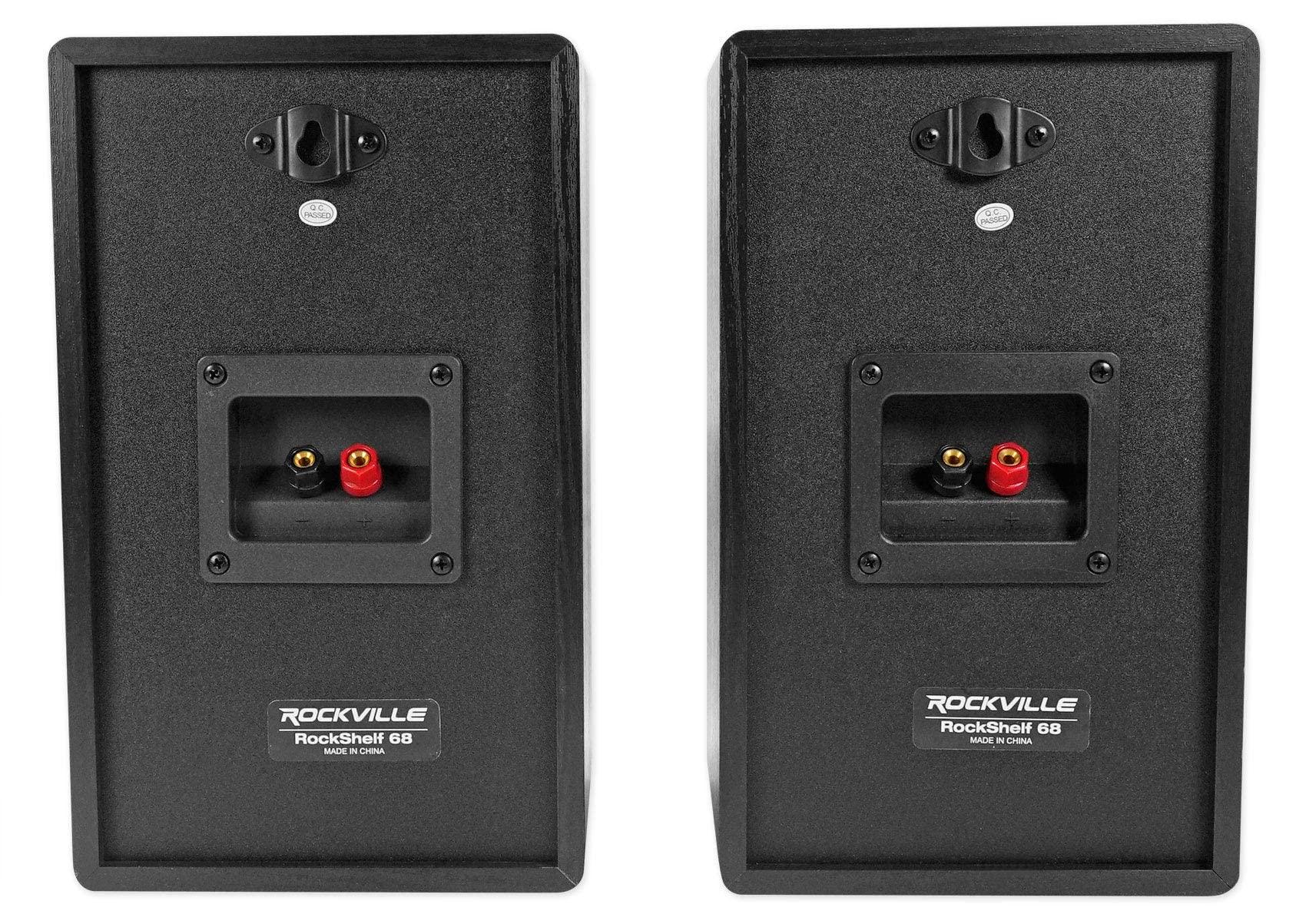 Rockville Rockville BLUAMP 150 Bluetooth Amplifier Bundle with (4) Rockville RockShelf 68B Speakers, Rockville BLUE 14G50 OFC Speaker Wire, Rockville Rock Shaker 8" Subwoofer & Rockville RCDR25B Cable (5 Items)