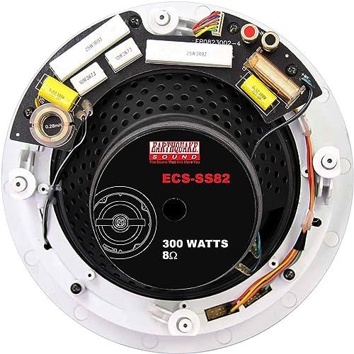 Earthquake Sound Earthquake Sound ECS-SS82 SweetSpot 2-way Edgeless In-Ceiling Speaker, Fixed 20 Degree 8\" Woofer, 1\" Swiveling Silk Dome Neodymium Tweeter, 3dB Bass/Treble Tonal Controls, Single, White