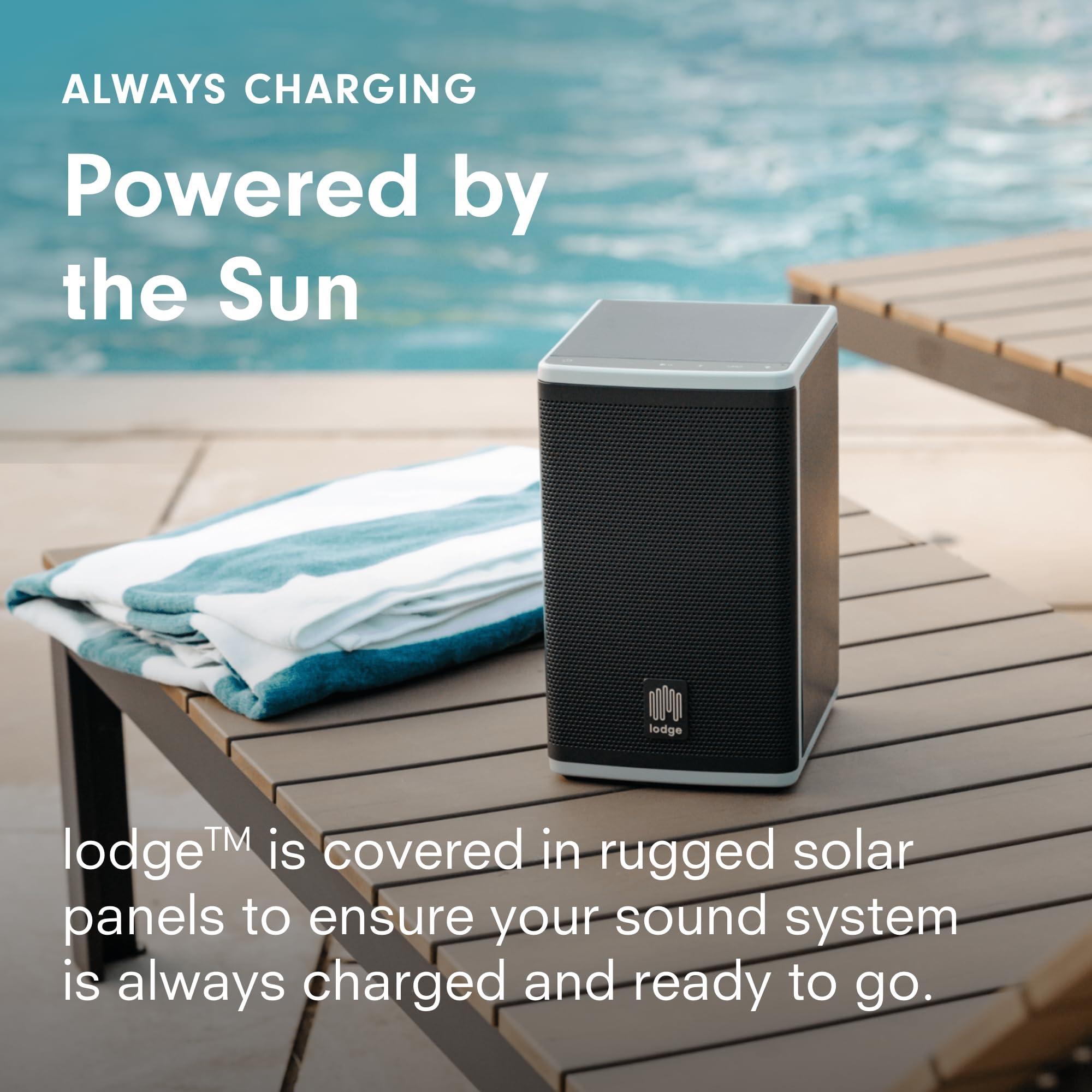 lodge lodge Solar Powered Bluetooth Speaker for Home, Patio, Outdoors - Rugged, Portable Wireless Self Charging - Waterproof 30-Hour Battery Life - Link Up to 30 Speakers - Loud 50 Watt Amp