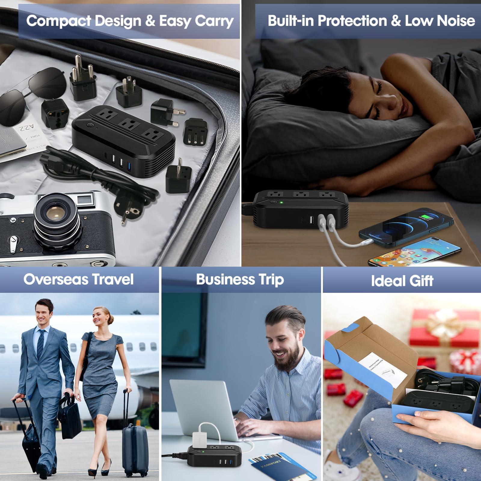 Easton Inc Voltage Converter 2300W International Power Converter Step Down 220v/240v to 110v/120v Travel Adapter Transformer w/ 4 USB 3 AC Outlets 7 Worldwide Plug Adapters EU/US/AU/IT/UK/India/South Africa