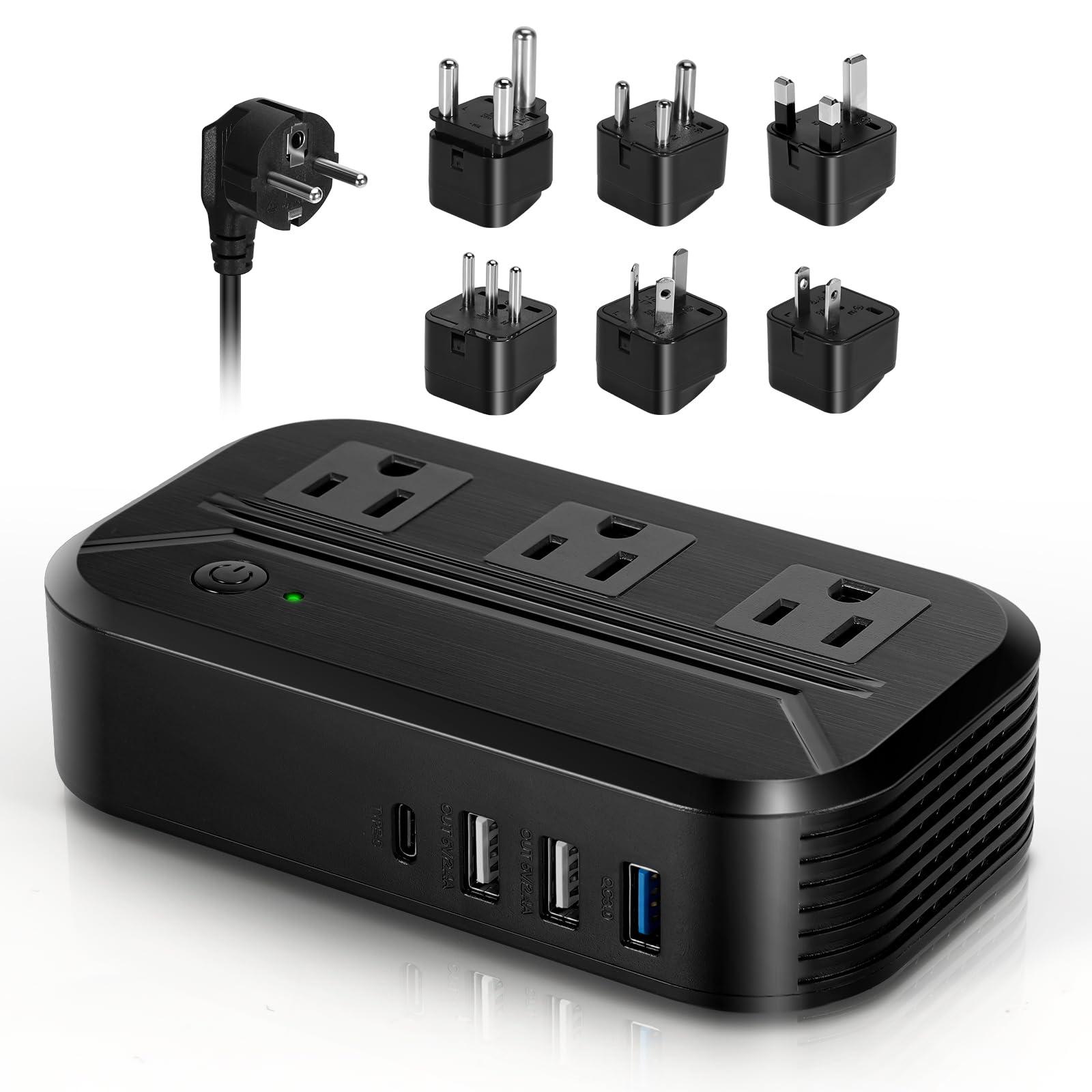 Easton Inc Voltage Converter 2300W International Power Converter Step Down 220v/240v to 110v/120v Travel Adapter Transformer w/ 4 USB 3 AC Outlets 7 Worldwide Plug Adapters EU/US/AU/IT/UK/India/South Africa