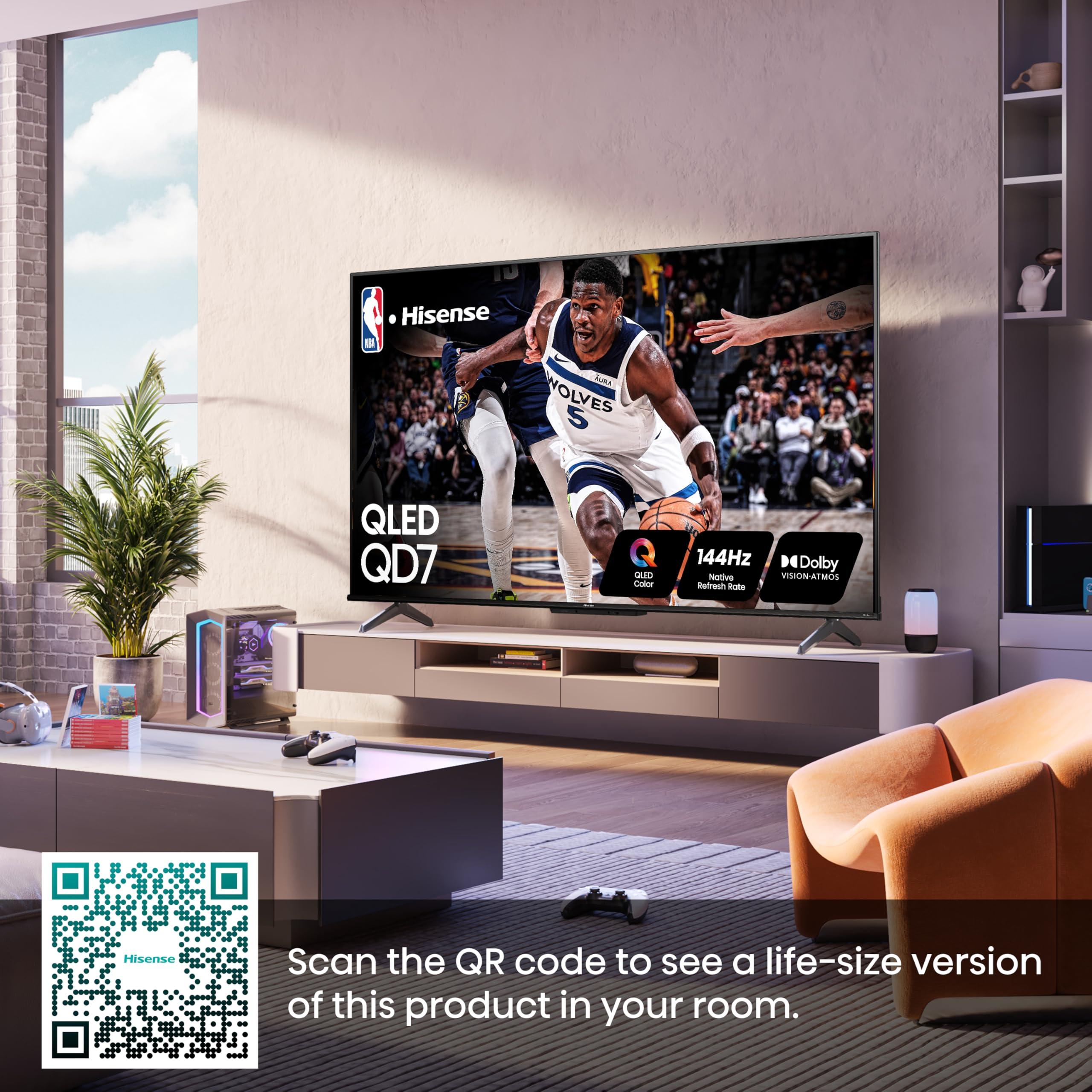 Hisense Hisense 75-Inch Class QD7 Series QLED 4K UHD Google Smart TV (75QD7N, 2024 Model) - QLED, Native 144Hz, Motion Rate 240, Direct Full Array, Game Mode Pro, Alexa Compatibility