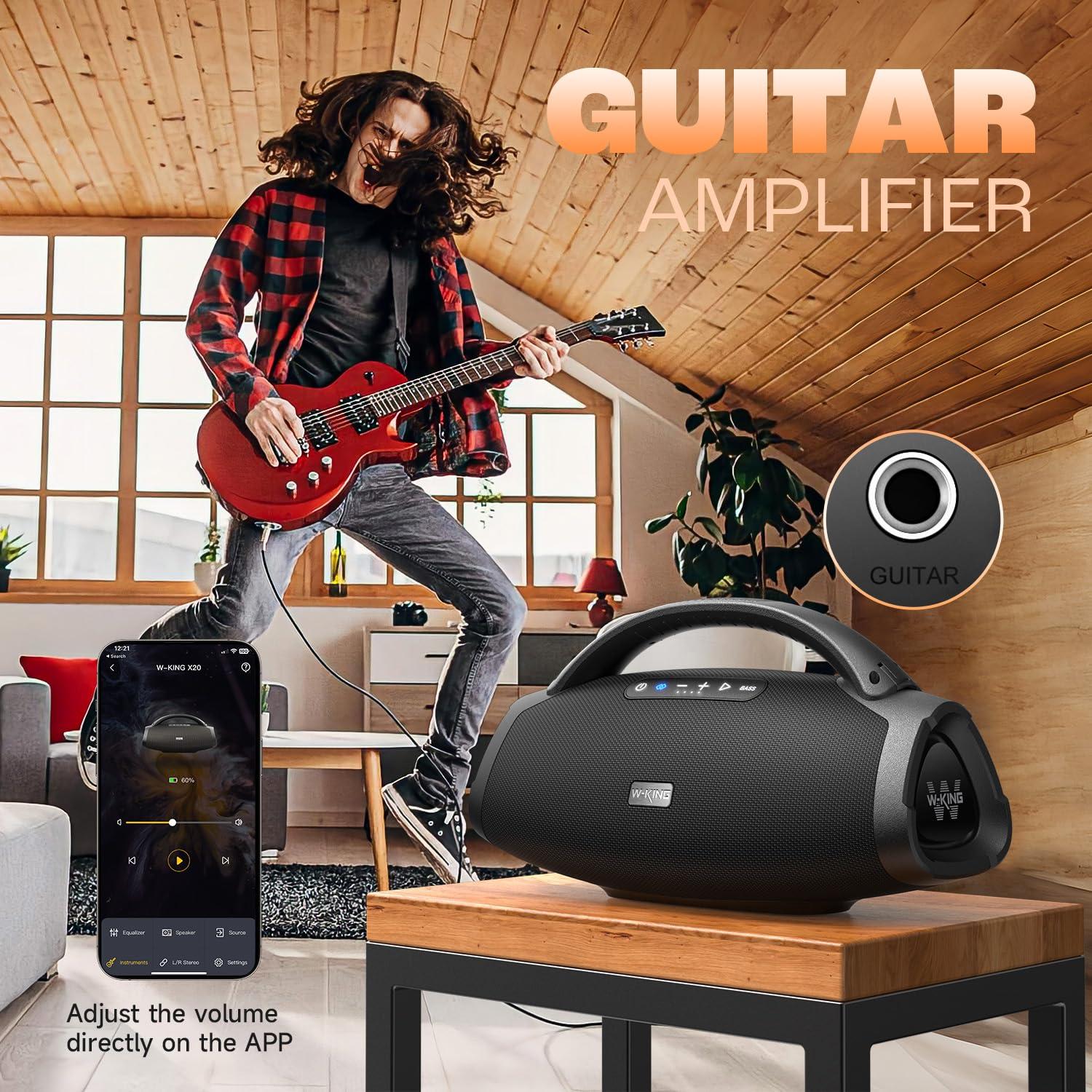 W-KING W-KING 300W Peak Large Bluetooth Speaker Loud, Massive Bass Boombox, IPX7 Waterproof Party Portable Speaker with Subwoofer 7.5\"/EQ APP/5-Drives/BT 5.4/Fast Charge/MIC-GTR in, Outdoor Wireless Speakers