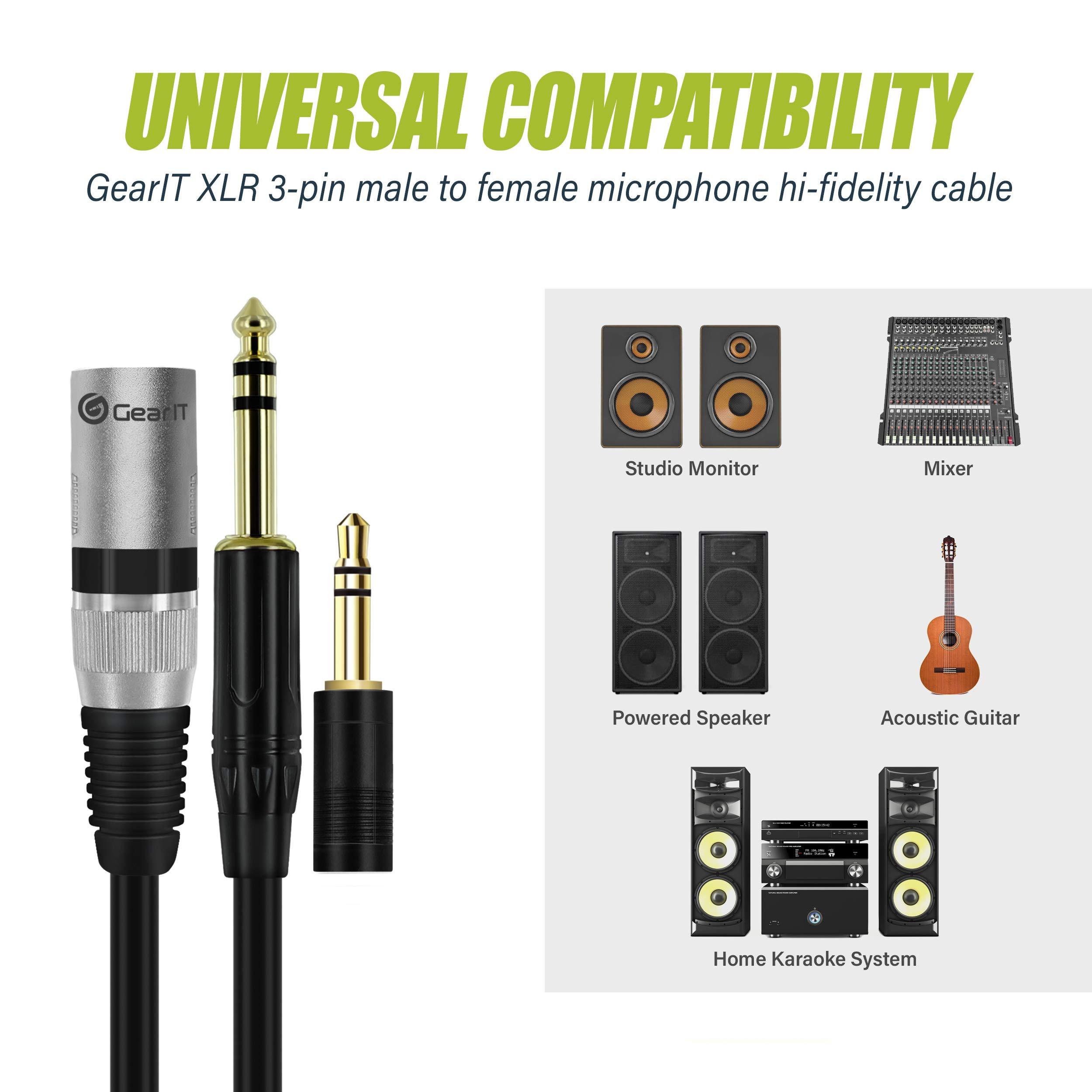 GearIT GearIT XLR Male to TRS Male 1/4 inch 6.35mm (TRS to XLR Male Cable) 15 Feet - with 1/8 inch 3.5mm Adapter