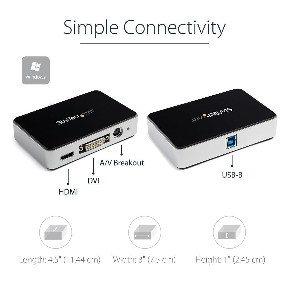 StarTech StarTech.com HDMI Video Capture Device - 1080p - 60fps Capture Card - USB Video Recorder - with HDMI DVI VGA, TAA (USB3HDCAP)