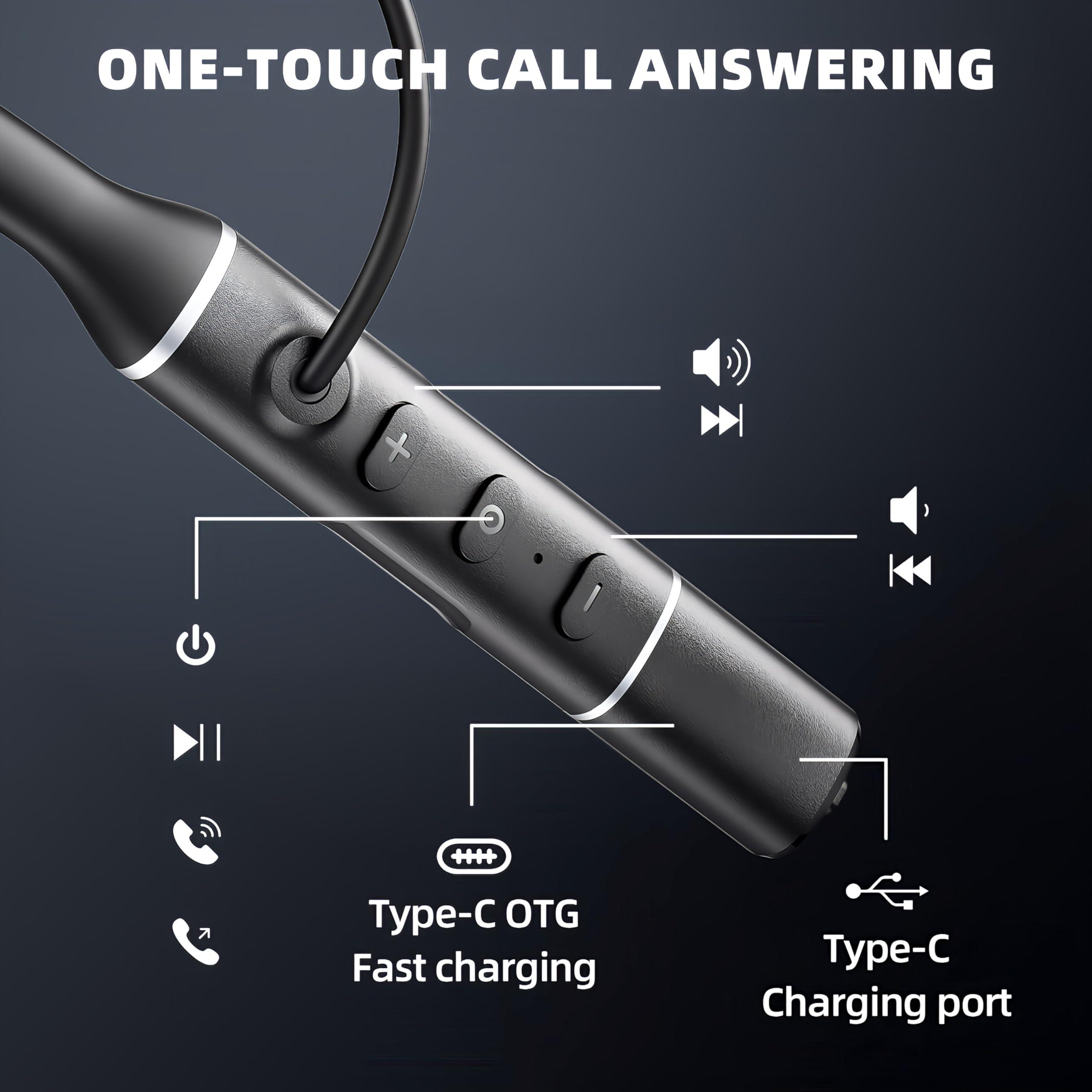 Promise A12 Neckband Bluetooth 5.3 Earbuds - 60H Playtime, Built-in OTG Fast Charger, Lightweight Memory Steel, Type-C Adapter, Noise-Isolating Earphones for Sports, Gaming & Calls