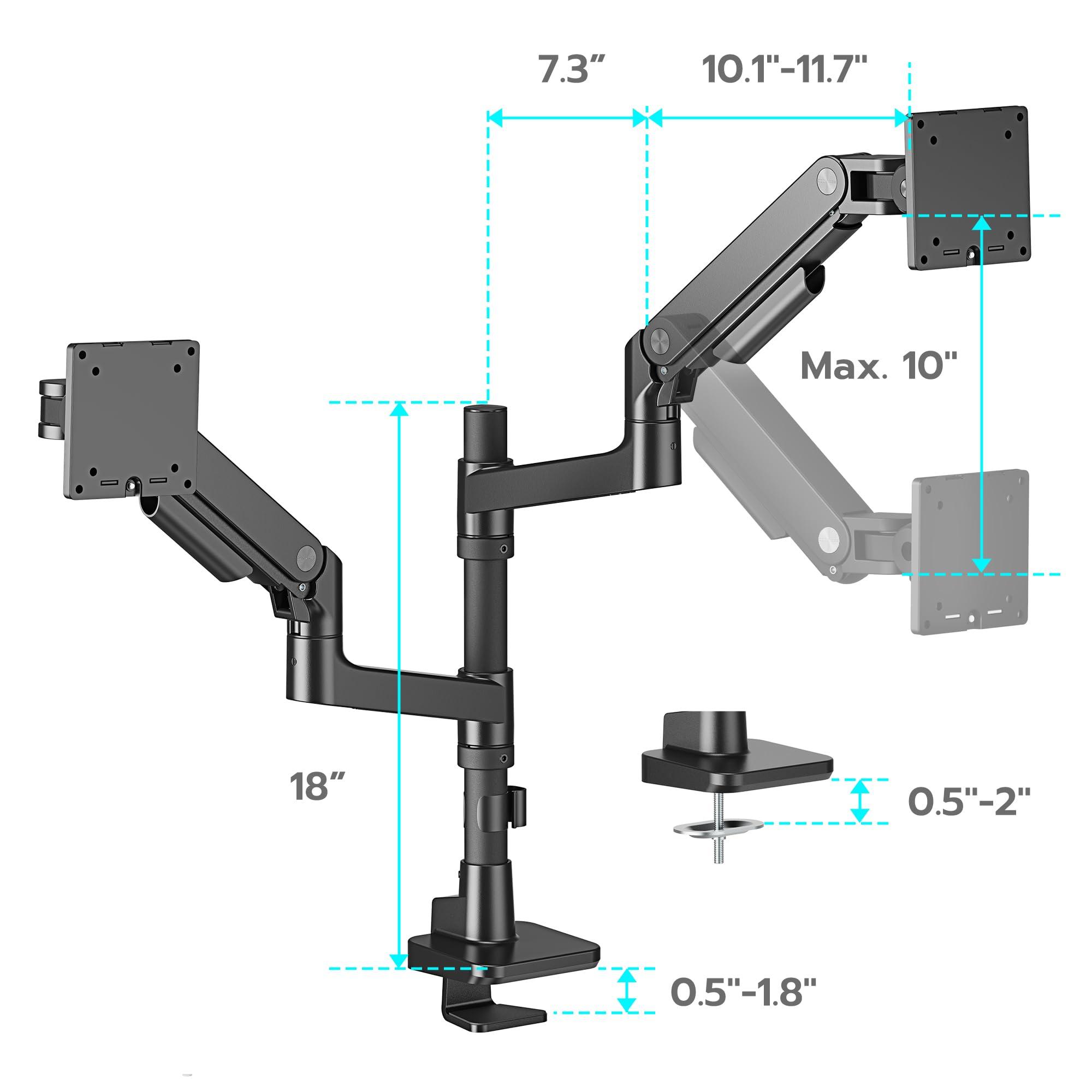 ARES WING ARES WING Dual Monitor Arm Desk Mount for 17-49 Inch Ultrawide Monitors, Heavy Duty Dual Monitor Mount Holds 44 lbs, Full Motion Gas Spring Vertical Stacked Monitor Mount, 75/100 VESA Mount, Black