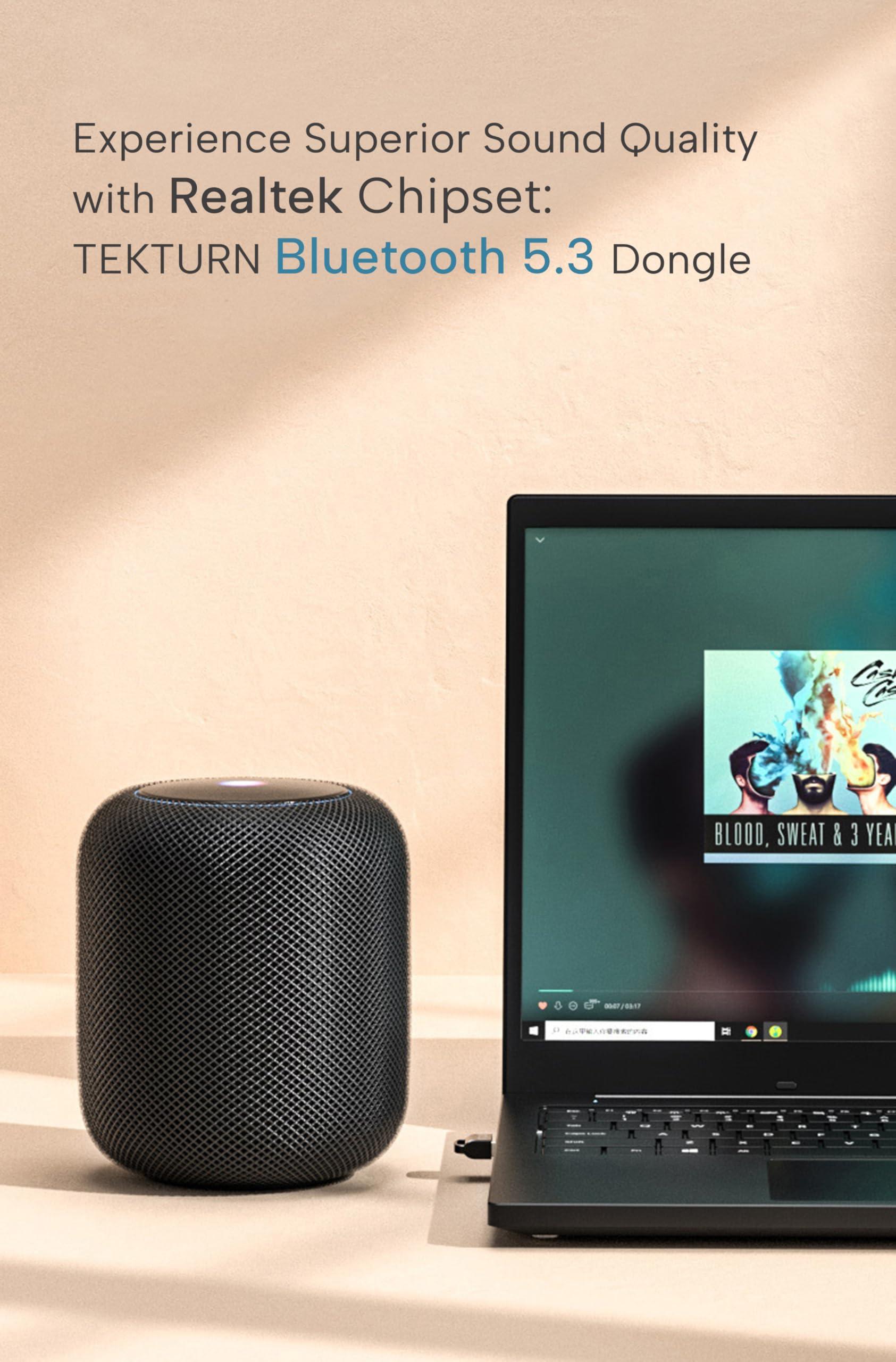 TEKTURN TEKTURN USB Bluetooth 5.3 Adapter: Plug-and-Play, Nano Design, EDR & BLE, Compatible with Windows 11/10/8.1/7, Desktop, Laptop, Supports Headphones, Keyboard, Mouse, Speakers, Printer