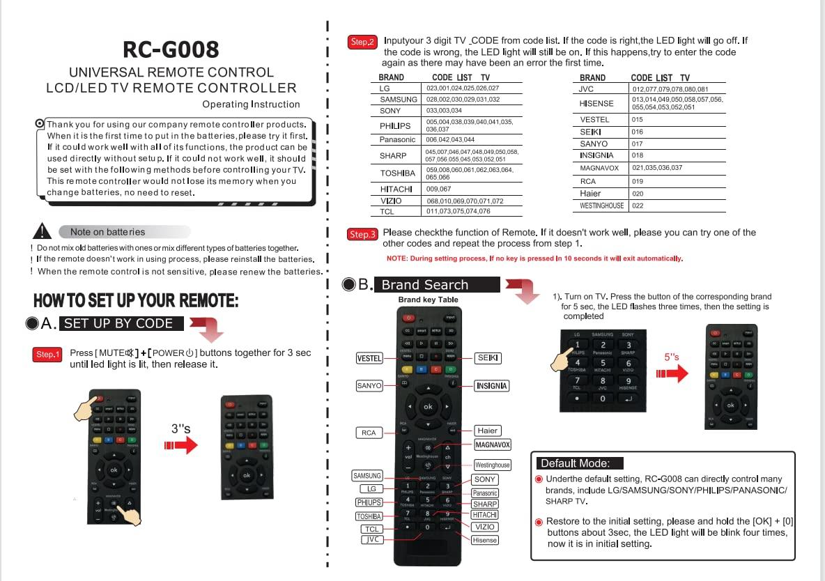 Pairtty Universal Tv Remote for LG,Samsung, TCL, Philips, Vizio, Sharp, Sony, Panasonic, Sanyo, Insignia, Toshiba and Other Brands LCD LED 3D HDTV Smart TV Remote Control