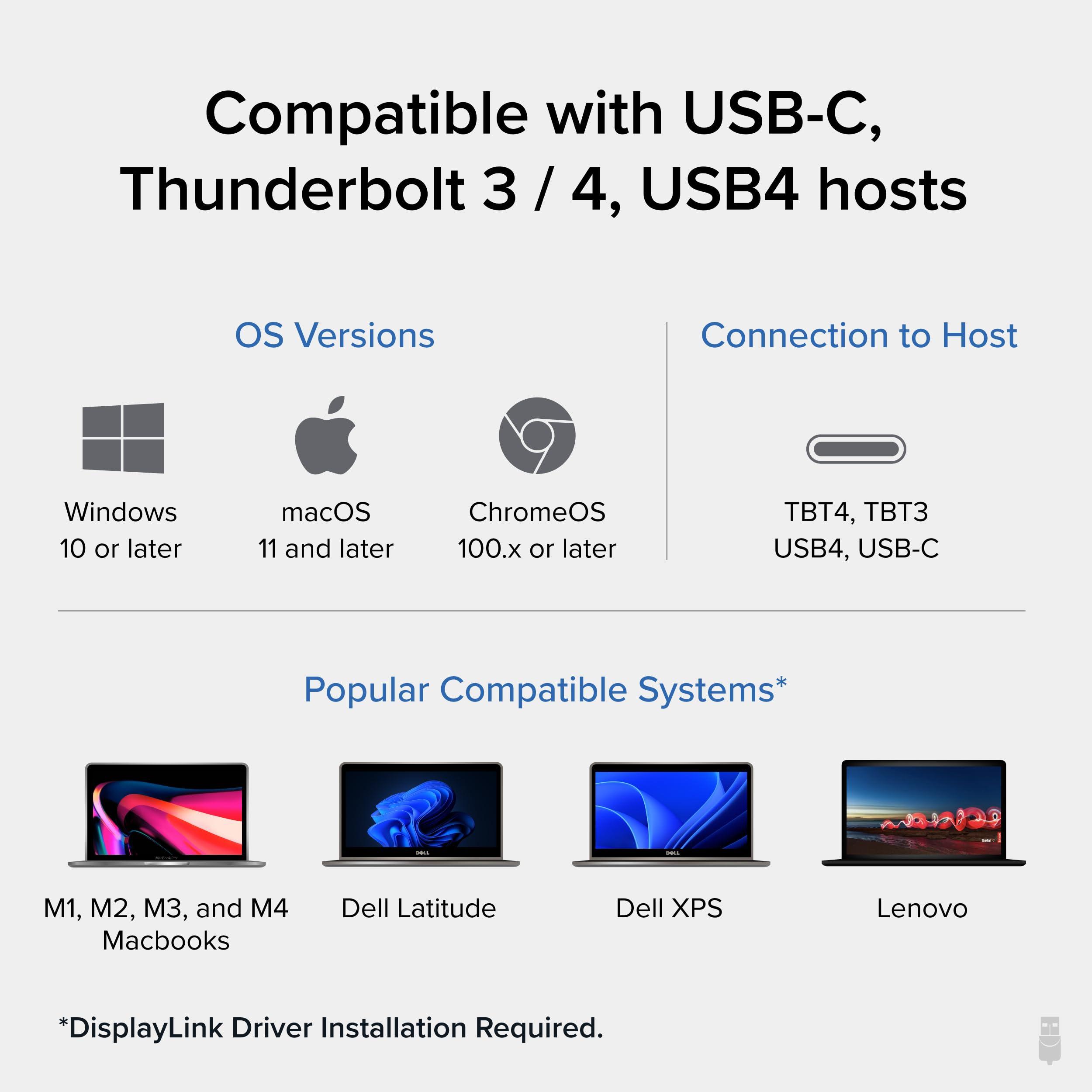 Plugable Plugable 4K Docking Station Triple Monitor with 100W Power Delivery, USB-C Dock for Thunderbolt and USB-C Windows and Mac M1 M2 M3, Driver Required (3X HDMI, DisplayPort, 1x USB-C, USB 3.0, SD Card)