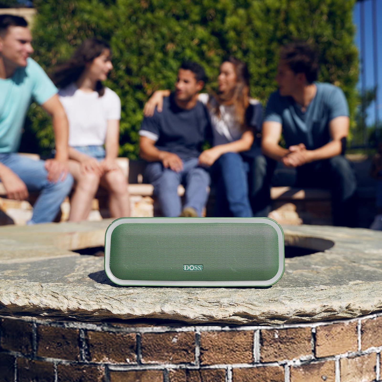 DOSS DOSS SoundBox Pro+ Bluetooth Speaker with 24W Impressive Sound, Booming Bass, IPX6 Waterproof, 15Hrs Playtime, Wireless Stereo Pairing, Mixed Colors Lights, 66 FT- Green