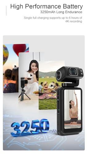 Yoidesu 5K Handheld Pocket Camcorder, 36MP Vlogging Camera with Rotatable 3.5 Inch IPS, 10X Digital Zoom, Night Vision YouTube Portable Video Camera, 120 Wide Angle,