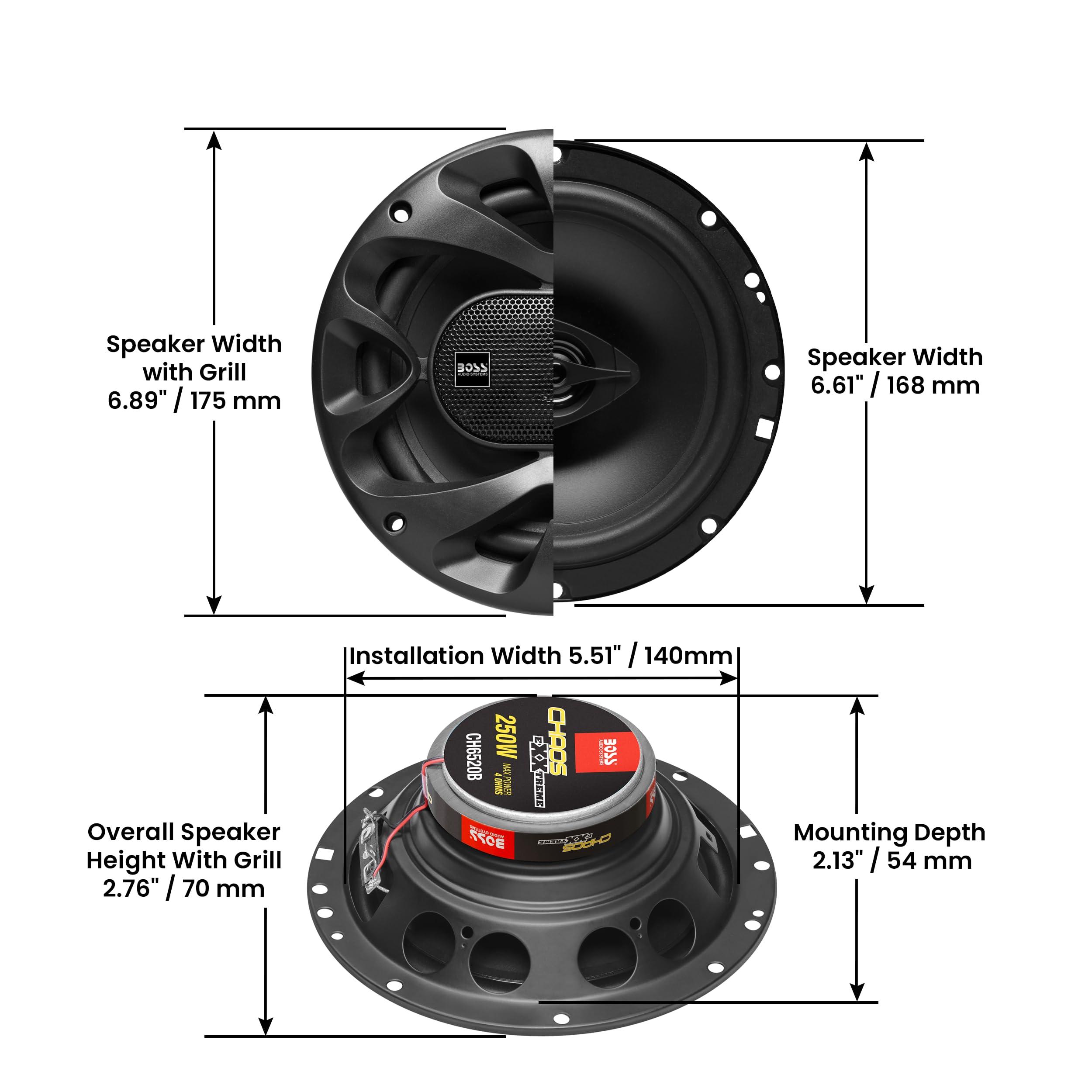 BOSS Audio Systems BOSS Audio Systems CH6520B Chaos Series 6.5 Inch Car Stereo Door Speakers - 250 Watts Max, 2 Way, Full Range Audio, 1 Inch Tweeter, Coaxial, Sold in Pairs