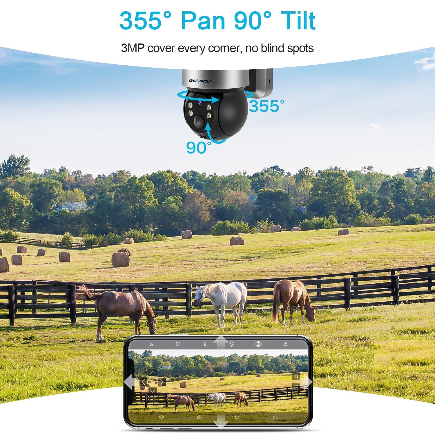 GENBOLT GENBOLT 4g LTE Cellular Security Camera Wireless 2K, 6W 12000mAh Battery Operated Surveillance Camera No WiFi, PTZ IP Camera System with SIM Card Cellular, PIR Siren Alarm Humanoid Detection