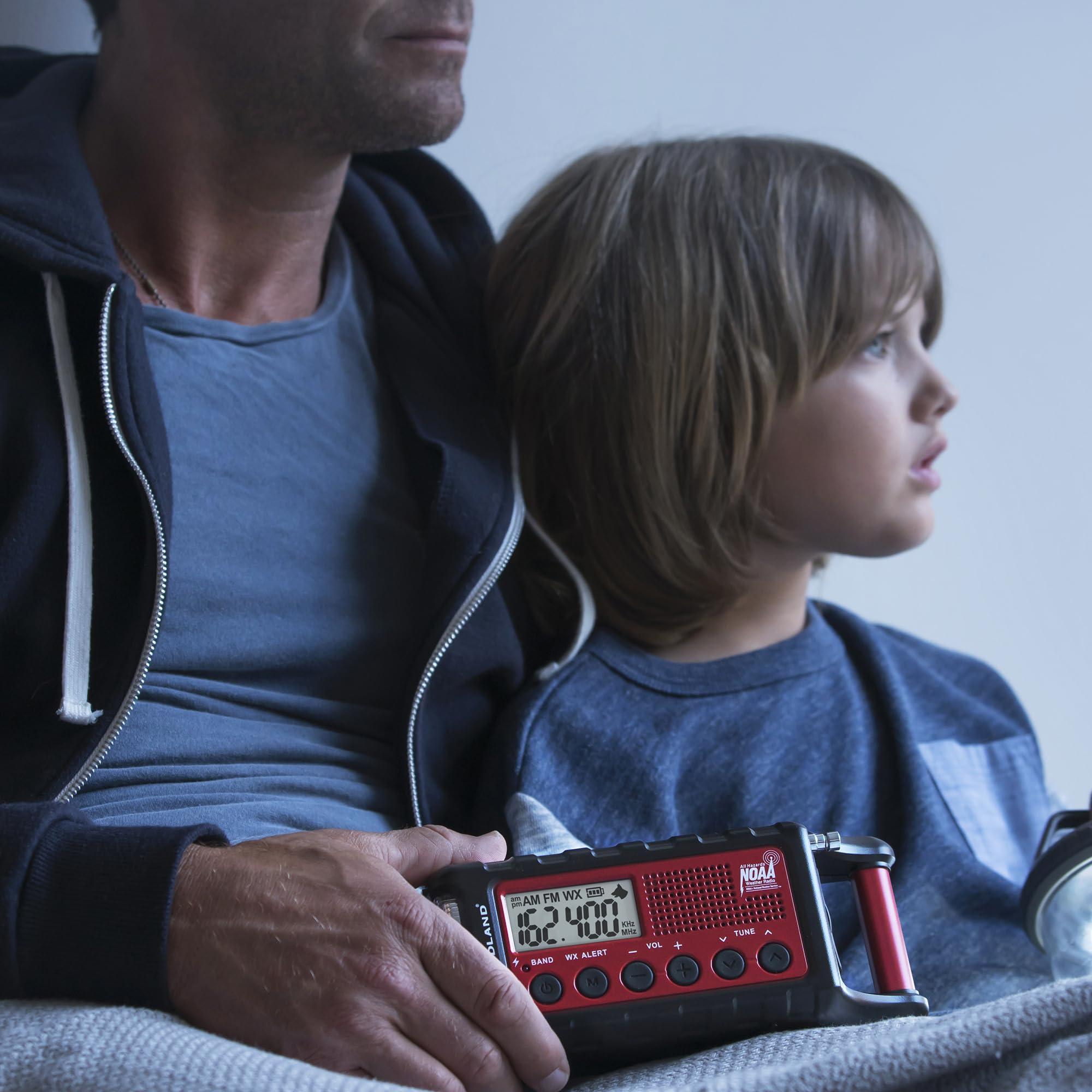 Midland Midland - ER310, Emergency Crank Weather AM/FM Radio - Multiple Power Sources, SOS Emergency Flashlight, Ultrasonic Dog Whistle, & NOAA Weather Scan + Alert (Red/Black)