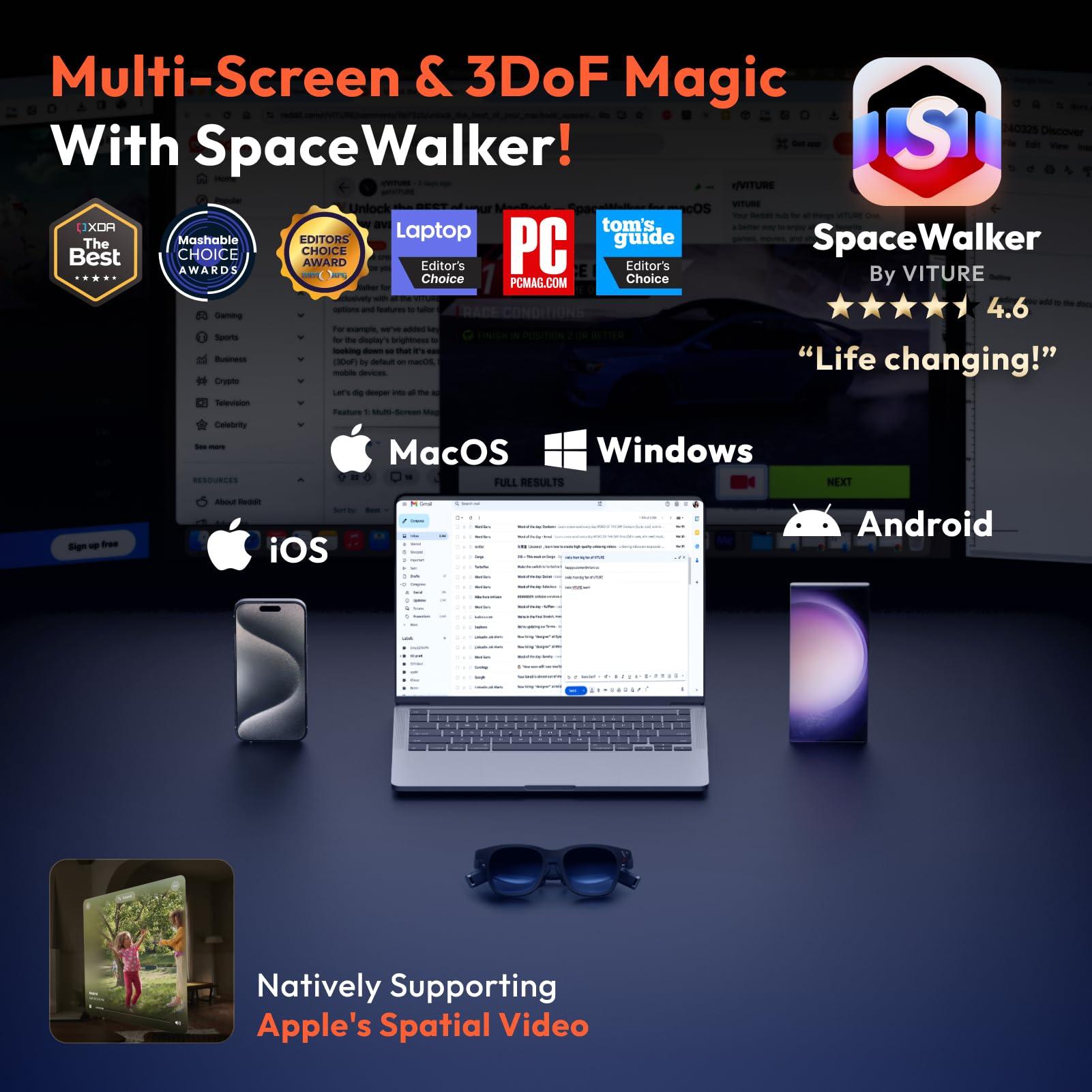 VITURE VITURE Pro XR/AR Glasses  135" 120Hz 1000Nits UltraClarity Display, Harman Audio, Myopia Adjustments, Electrochromic Film, Smart Glasses for iPhone 16/15/Android/Mac/PC/Steam Deck/Gaming Consoles