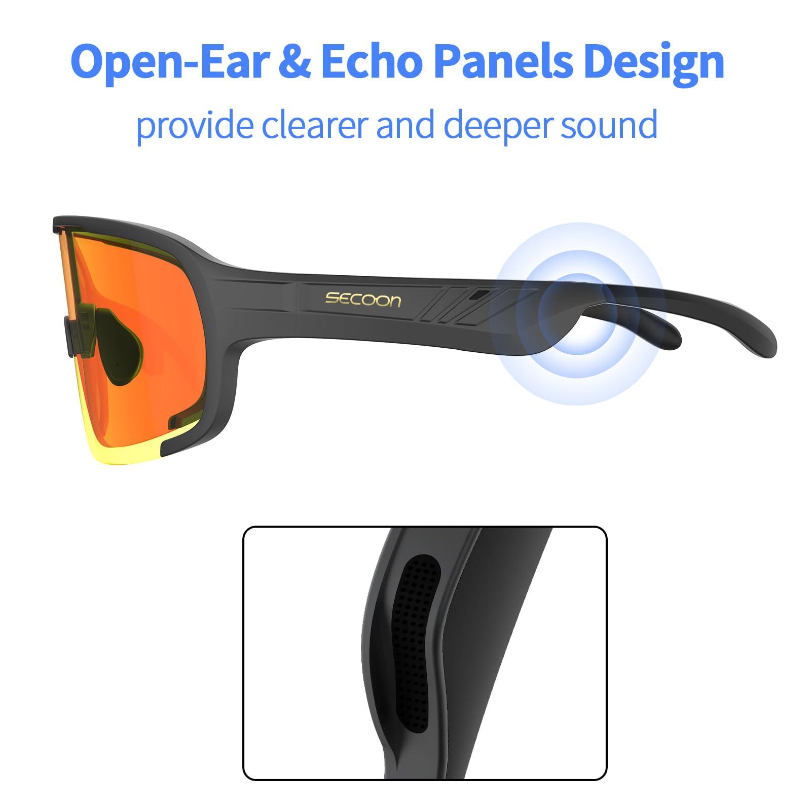 SECOON SECOON Bluetooth Safety Sunglasses for Men & Women, Sport Smart Glasses with Open Ear Audio, UV Protection & 7H Playtime Wireless Bone Conduction Glasses for Music Playing, Cycling, Running