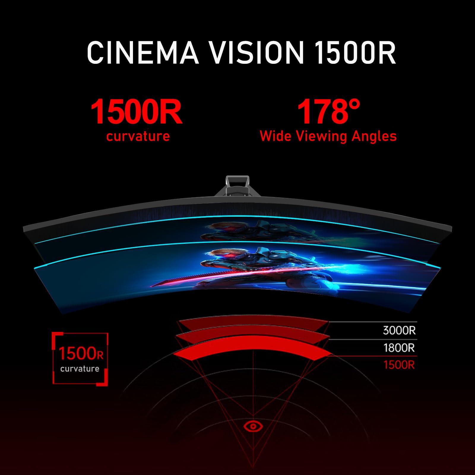 Gawfolk Gawfolk 34 Inch Ultrawide Curved 144Hz Gaming Computer Monitor 1500R PC Screen 21:9 UWQHD (3440x1440),Adaptive Sync,178 Viewing Angle,HDMIDisplay Port,Compatible with Wall mounting - Black