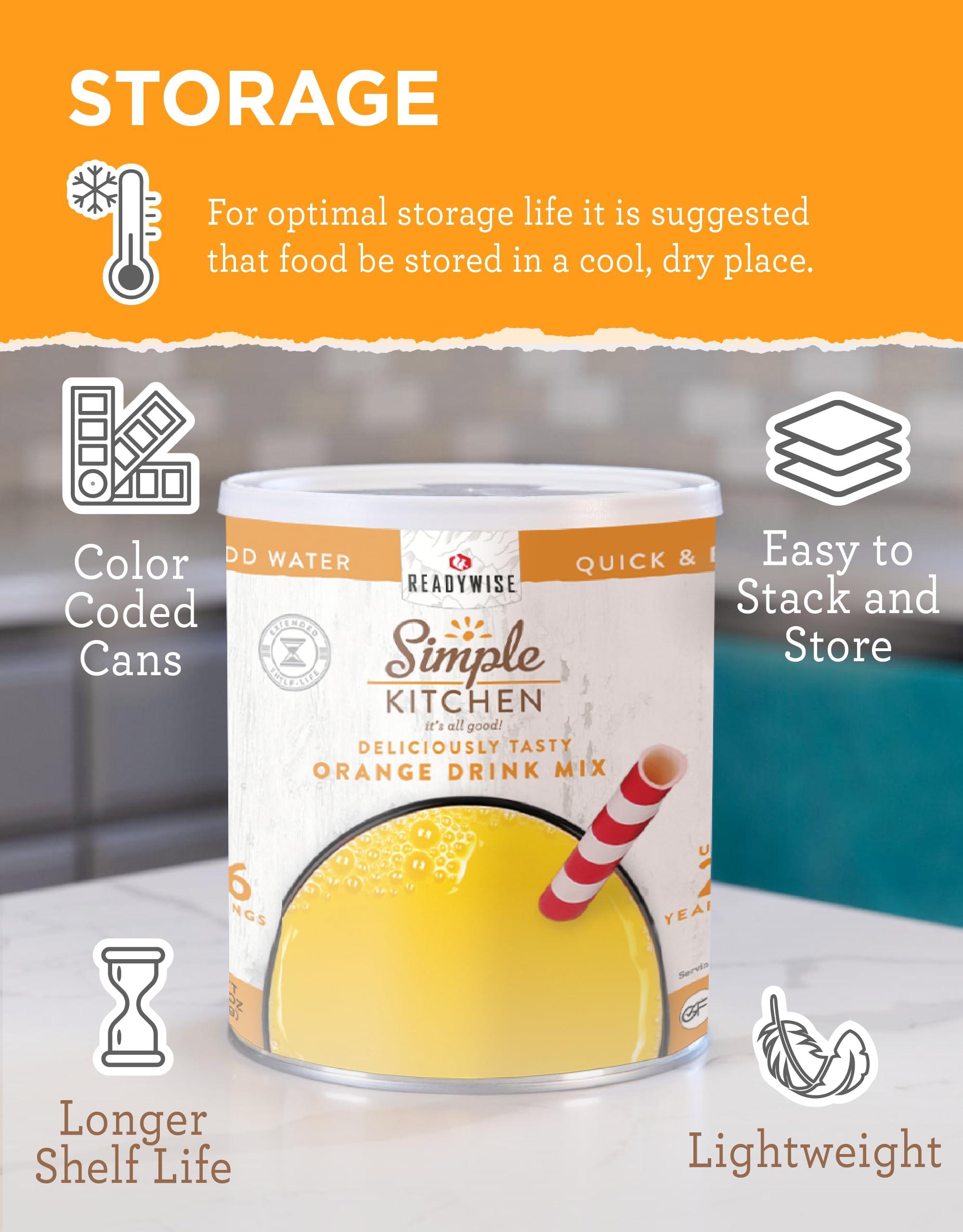 ReadyWise READYWISE - Simple Kitchen, Orange Drink Mix, 86 Servings, Healthy, Powdered Drink Mix, Healthy Drinks, Emergency Food Supply, 10 Can