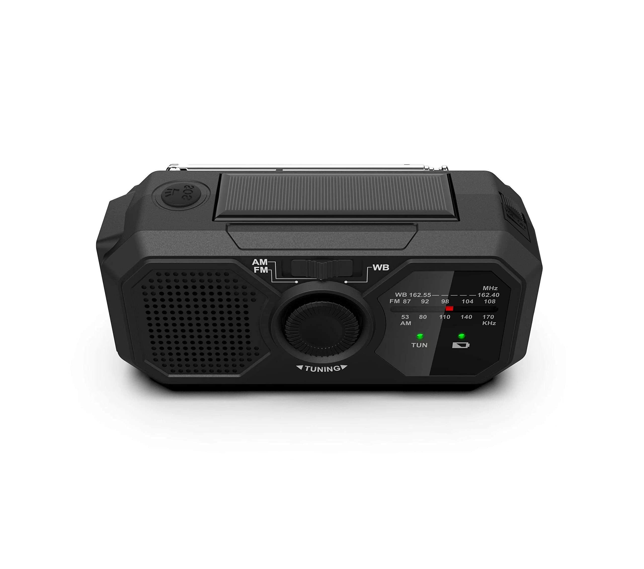 Kaito Kaito V5 Emergency Radio - Solar Panel and Hand Crank LED Flashlight Voyager Mini NOAA Weather Radio - AM/FM Radio Rechargeable Battery (Black)