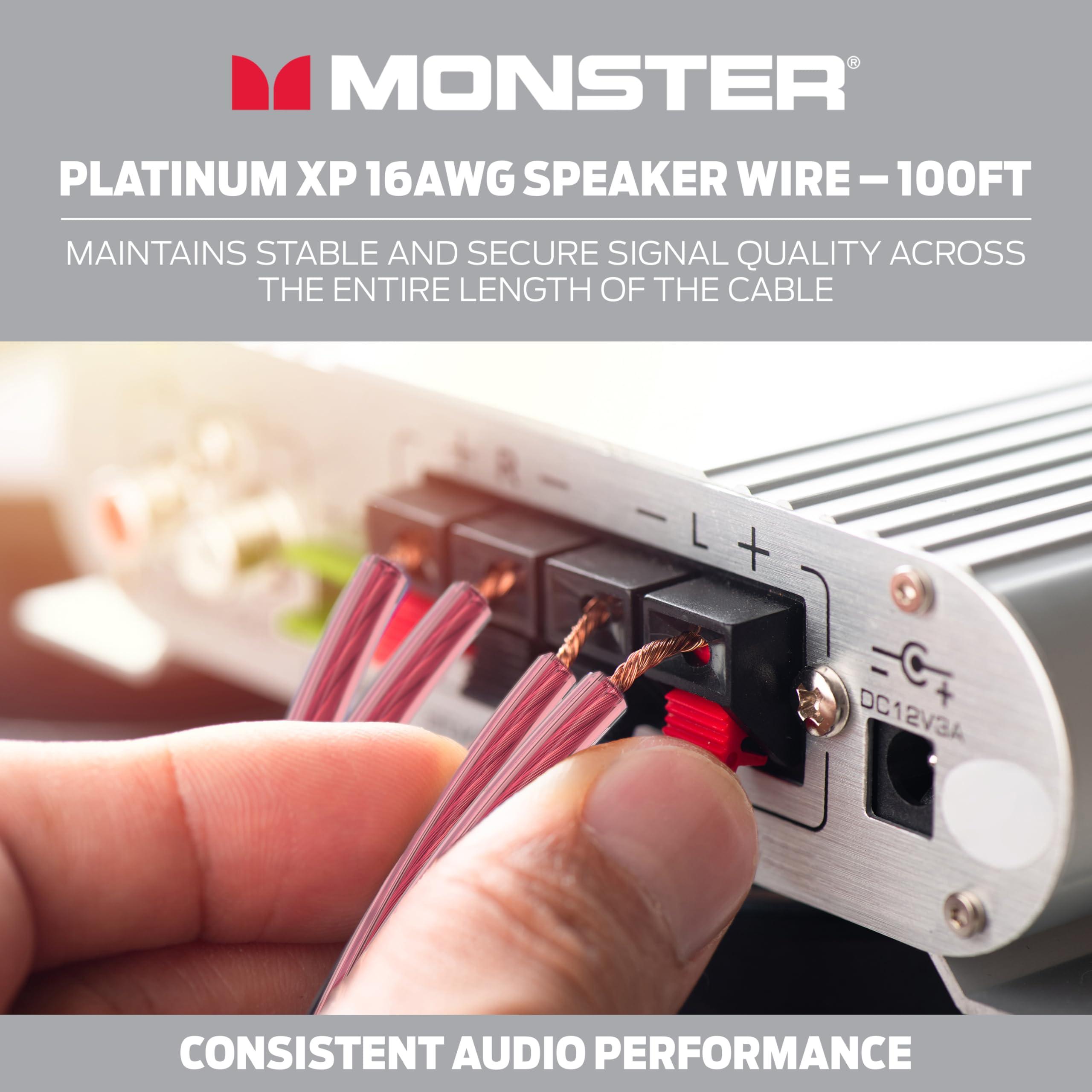 Monster Monster 16 AWG Speaker Wire: Advanced Performance XP Speaker Cable 100 FT Spool with Oxygen Free Copper (OFC) Audio Wire Construction - Easy to Strip & Install Speaker Cables