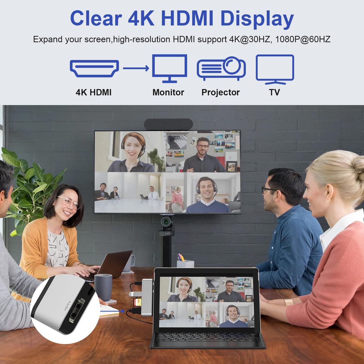 Rytaki Surface Pro 11 USB Hub, Surface Pro 9 USB Hub Docking Station with 4K HDMI, USB-C Thunderbolt 4(8K Video+Data+100W PD), USB 3.0 * 2, SD TF Card Slot, USB C Hub for Surface Pro 11/Pro 10/Pro 9/Pro X